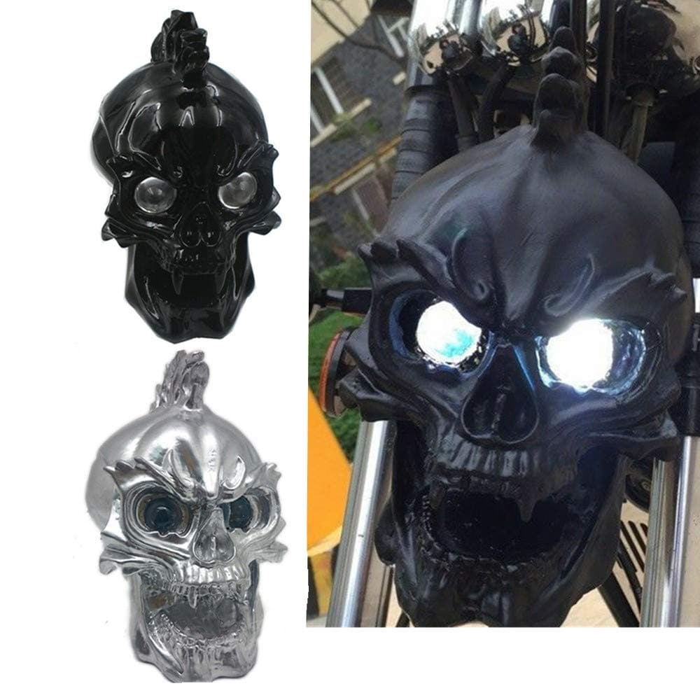 Motorcycle Skull Headlight Head Light Lamp LED Universal For Harley Honda (Black)