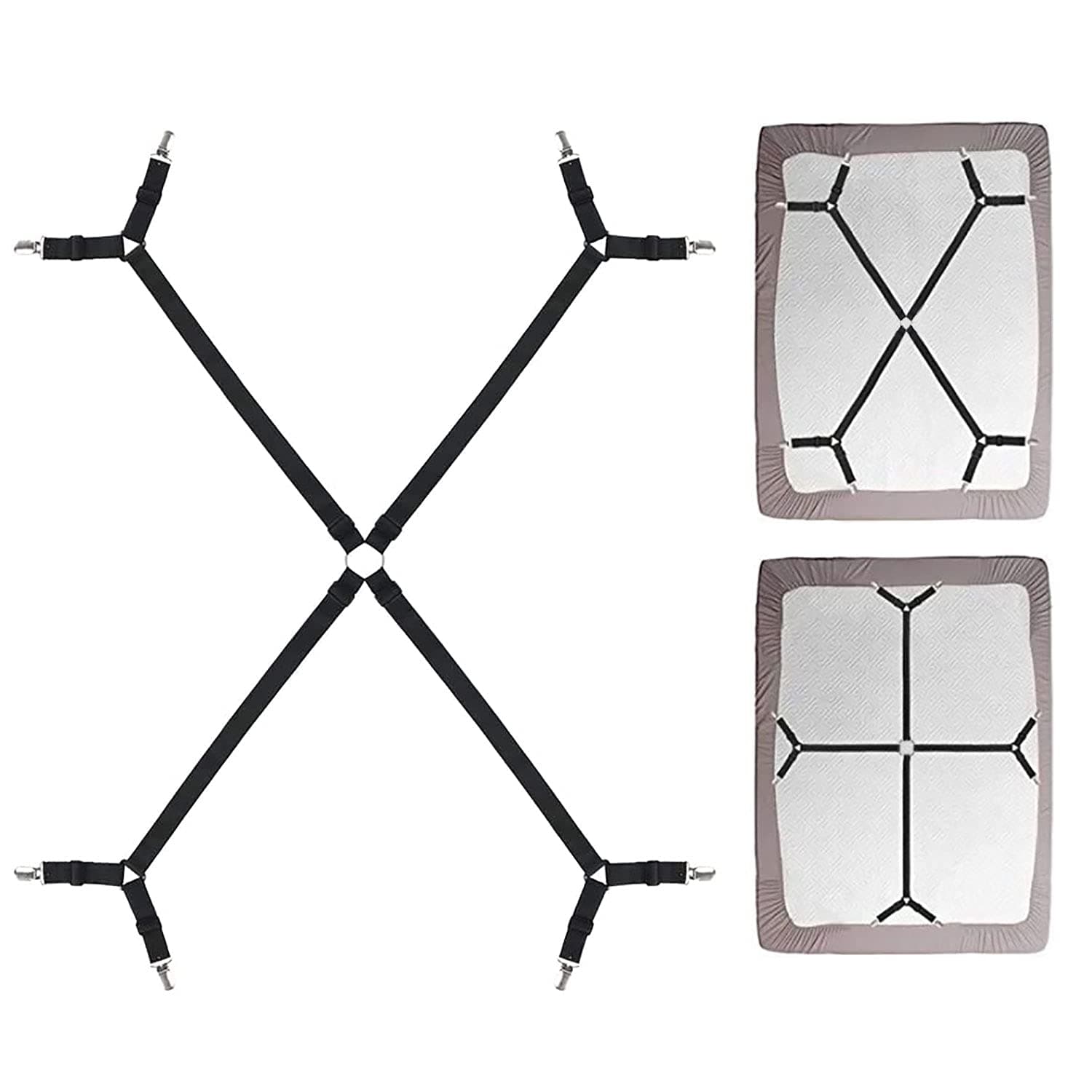 Jaxbo King Bed Sheet Straps Suspender - Adjustable Triangle Heavy Duty Elastic Sheet Band - Black