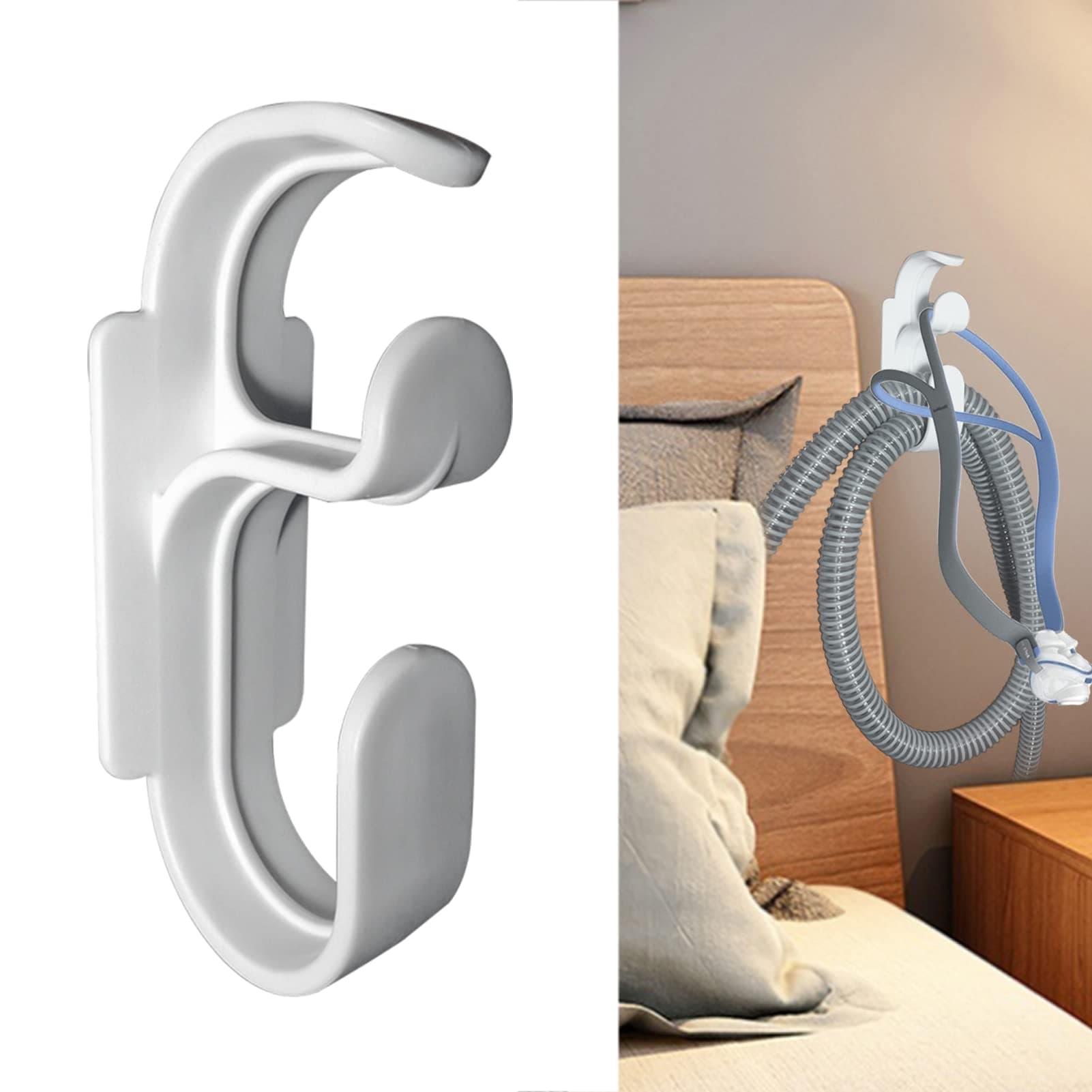 CPAP Hose Hanger with Anti-Unhook Feature - Damage-Free Hanging CPAP Mask Hook and CPAP Hose Holder ( Damage-Free Adhesive Strip)Avoids CPAP Hose Tangle and Allows You to Sleep Better (1)