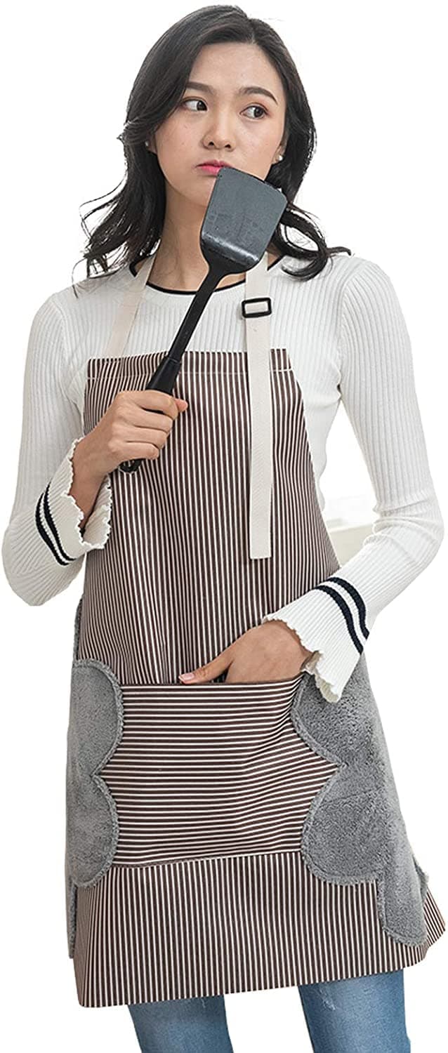 NILKANTH® Adjustable Bib Apron for Women Waterproof Kitchen Cooking Apron with Pocket-2 Side Coral Velvet Towels