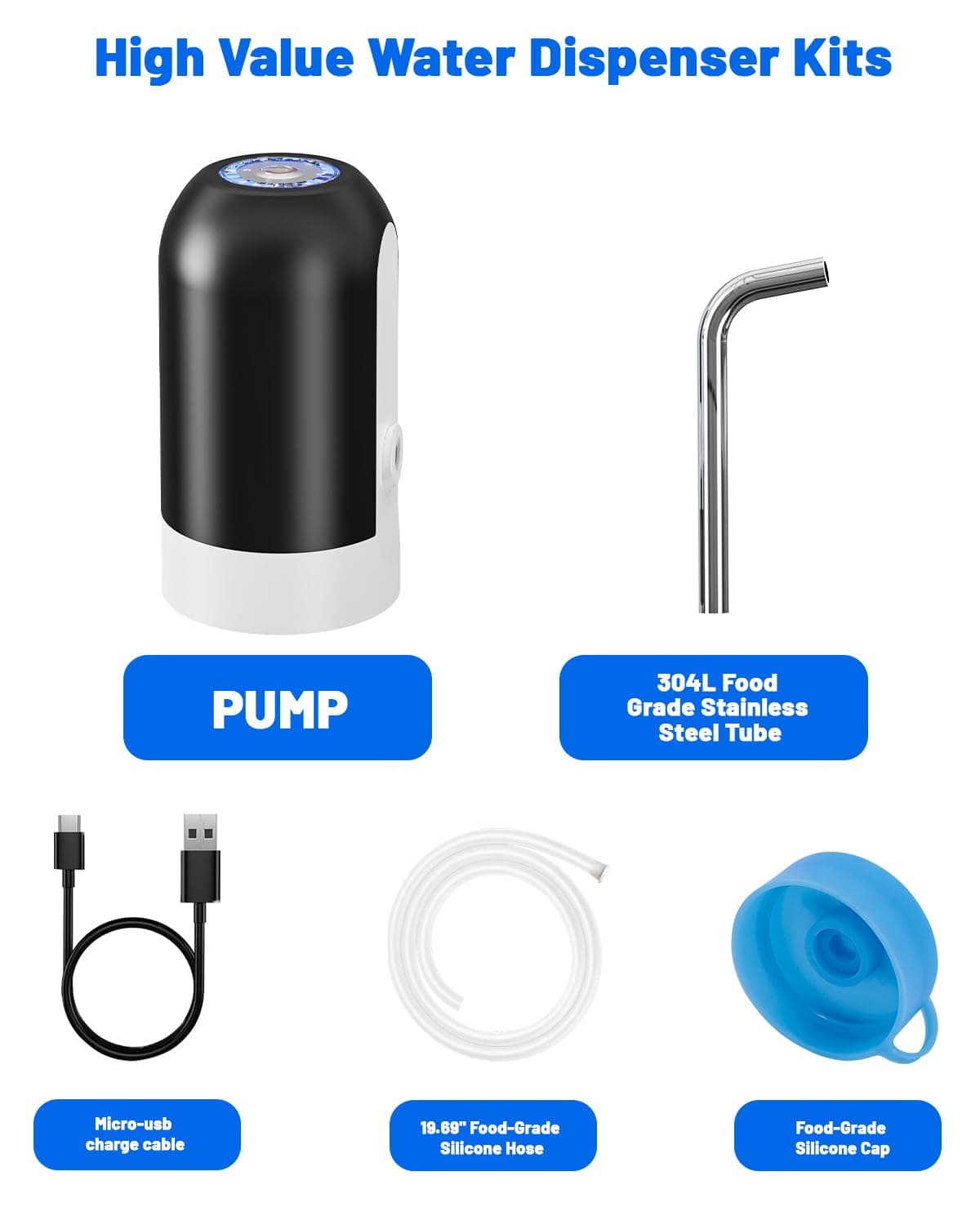 Myvision Automatic Drinking Water Pump,USB Charging,Portable Electric Water Dispenser Switch for Universal 5 Gallon Bottle - Black