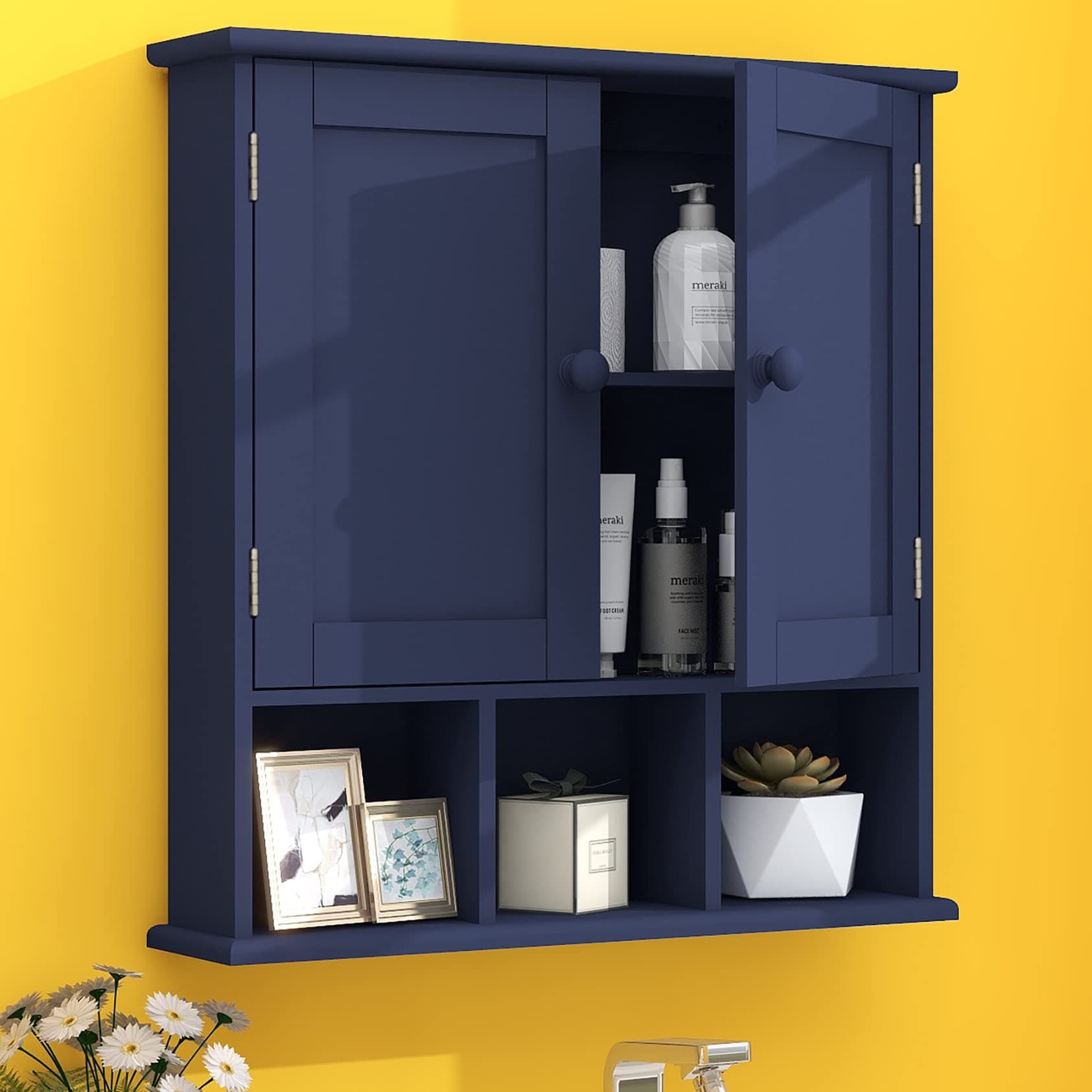 TaoHFE Blue Wall Cabinet with 2 Door Adjustable Shelves, Over The Toilet Storage, Medicine Cabinet for Bathroom & Laundry Room