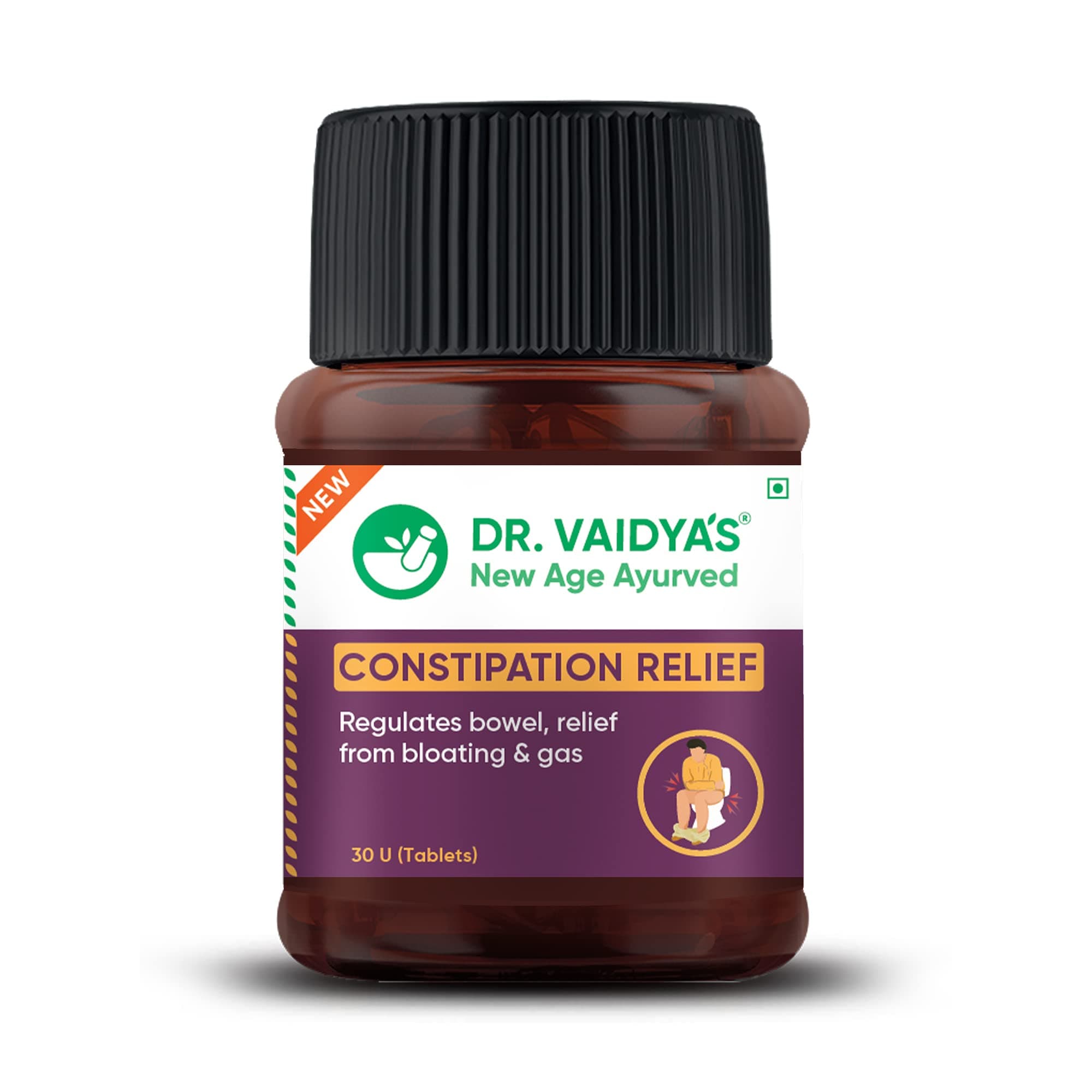 Dr. Vaidya's Constipation Relief Tablets | Improves Digestion & Regulates Bowel Movement | Sonamukhi, Haritaki & Sunth | (30 Tablets) Pack of 1