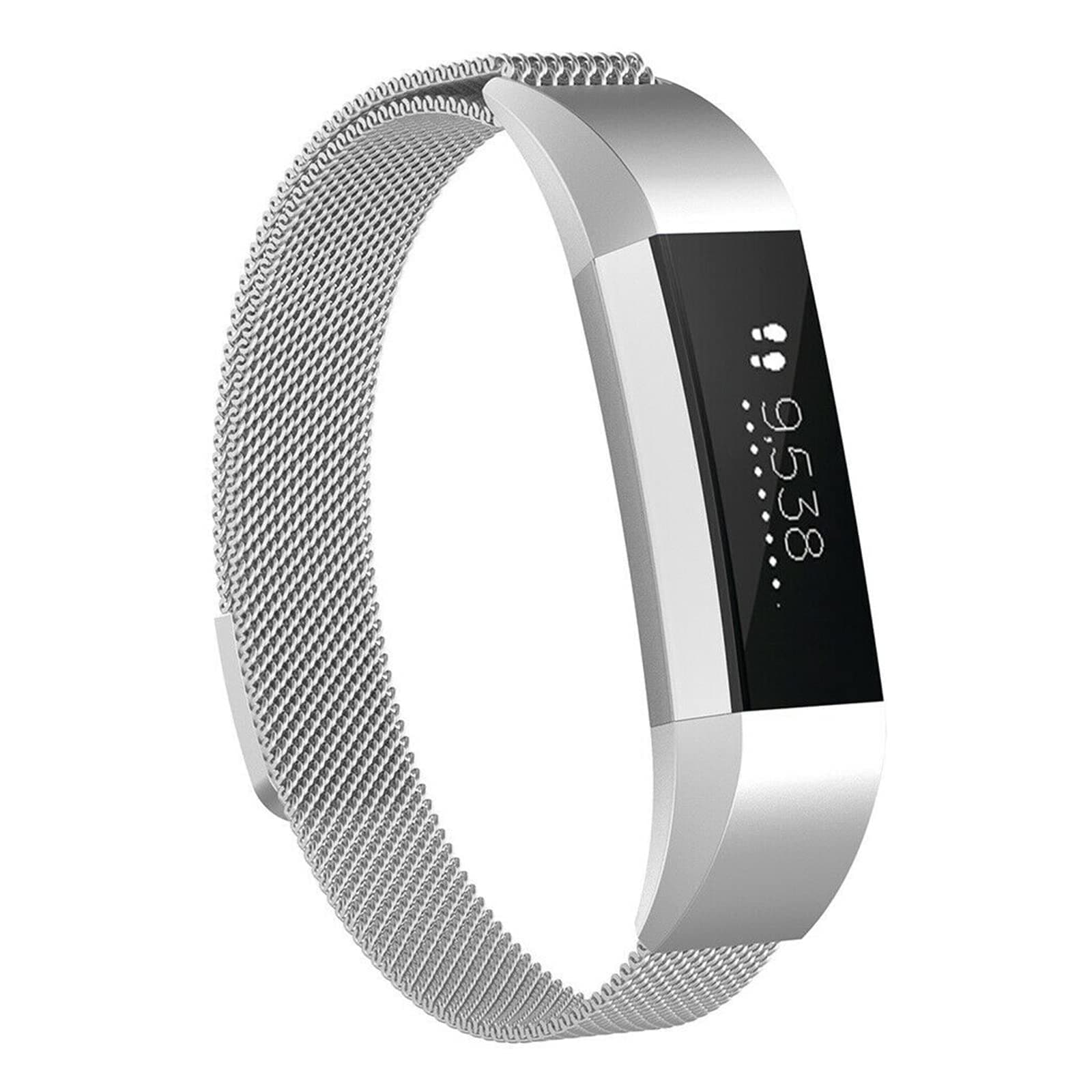 Metal Loop Bands Compatible with Fitbit Alta/Fitbit Alta HR, Breathable Stainless Steel Loop Mesh Magnetic Adjustable Wristband for Women Men (Silver)