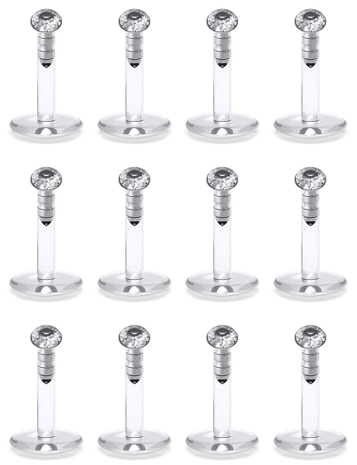 16G Lip Rings 2mm CZ Internally Threaded Labret Monroe Lip Ring Tragus Rook Helix Earring Stud Piercing Jewelry Retainer Clear Acrylic Bioflex Bar Length 6-10mm 12-36PCS