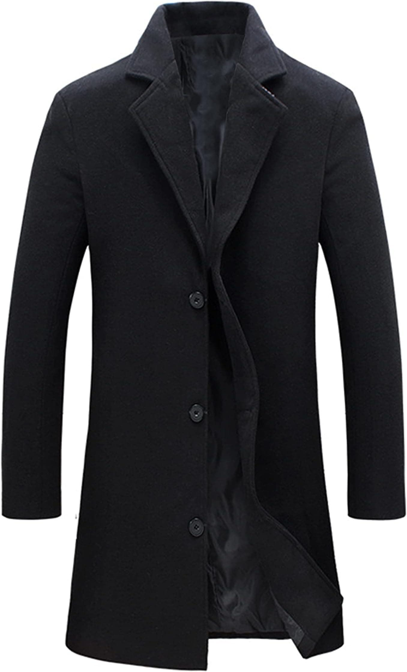 Men's Wool Blend Pea Coat Notched Collar Single Breasted Overcoat Warm Winter Trench Coat