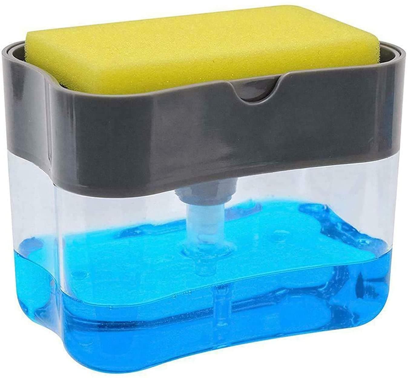 Soap Pump & Sponge Caddy Plastic Soap Pump Dispenser with Holder Press Compact Storage for Dish Soap Lotion and Sponge Plastic Soap Pump Holder and Liquid Dispenser for Bathroom
