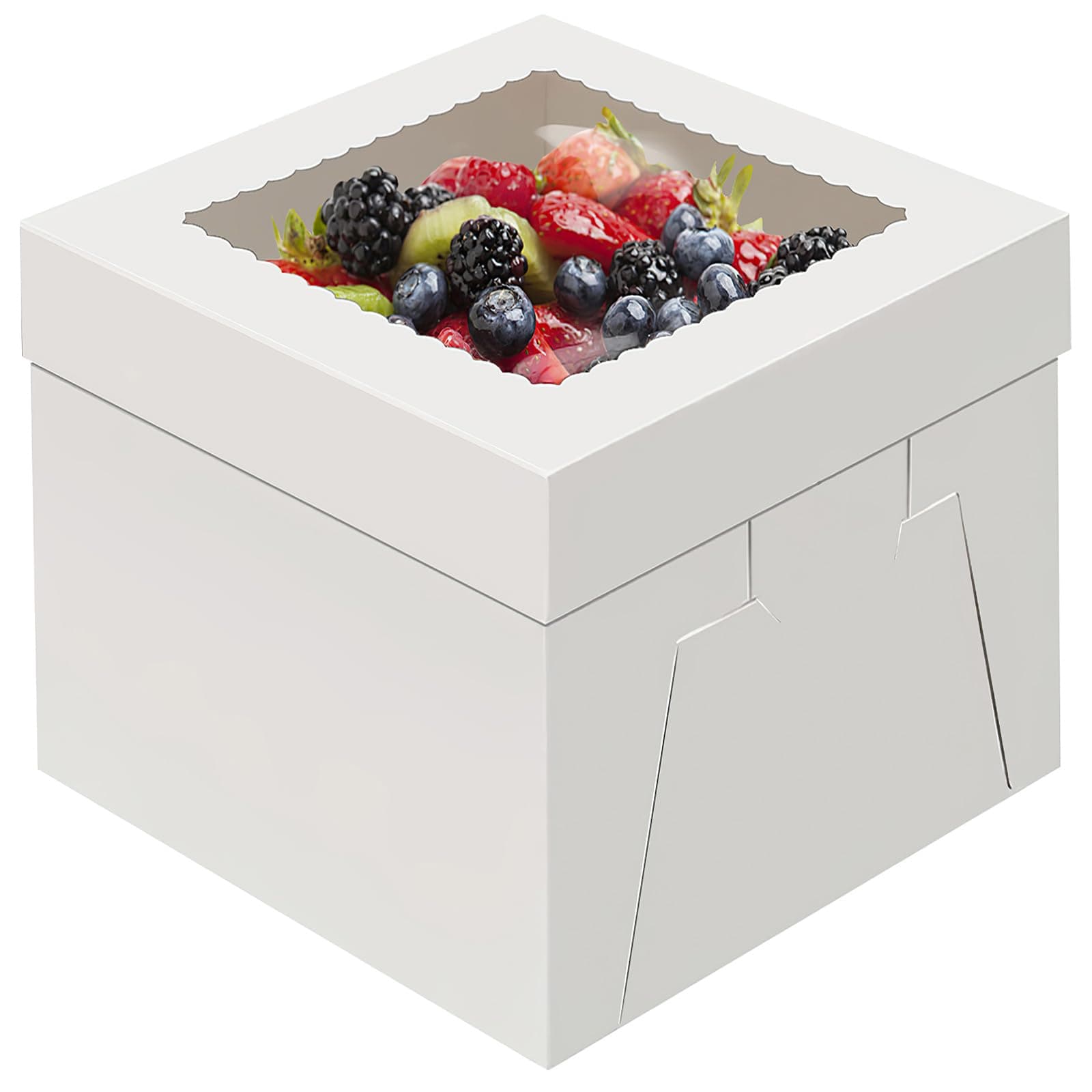WINKIO 4 Pack Cake Boxes 12 Inch, Disposable Cake Transport Container, Cake Carrier, White Cake Holder with Large Window, for Bakery Cookies Pies Cupcakes Pastry (12×12×8 Inches)