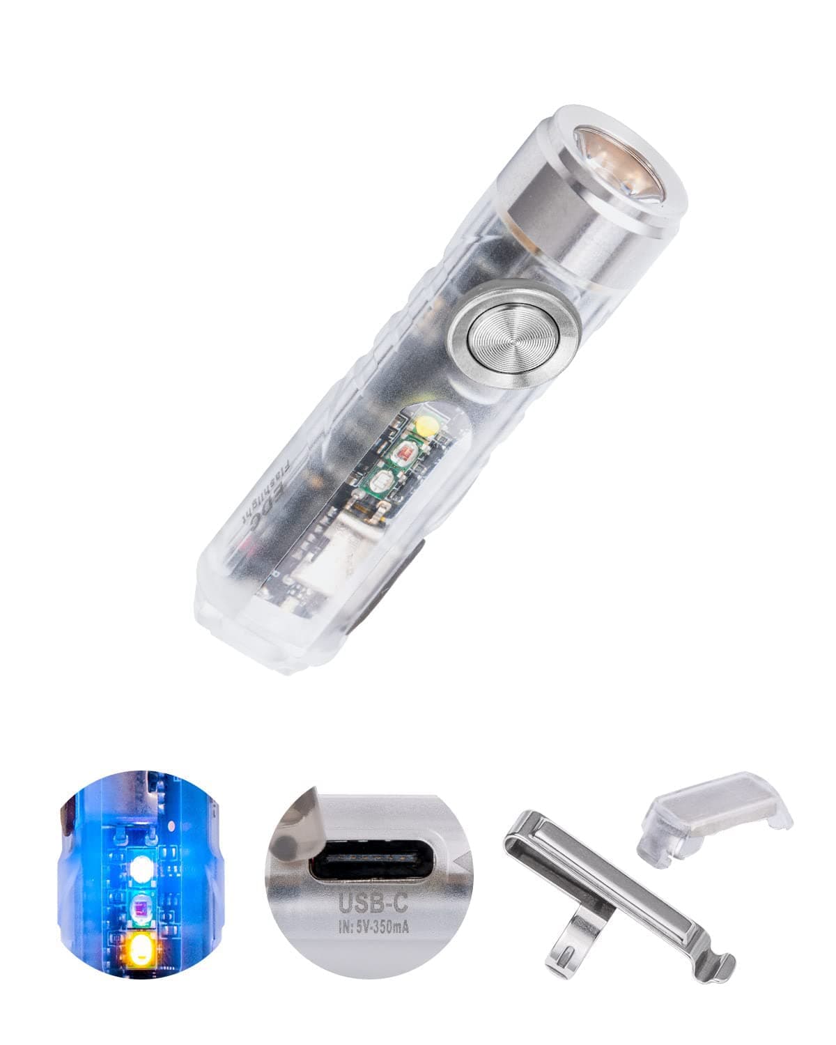 RovyVon 4th USB-C Aurora A8 EDC Flashlight, 6500K LED Max 650 Lumen, Momentary On Keychain Light with Magnetic Clip/Base, Lock Mode, for Checking Outdoor(365nm/Red/White)