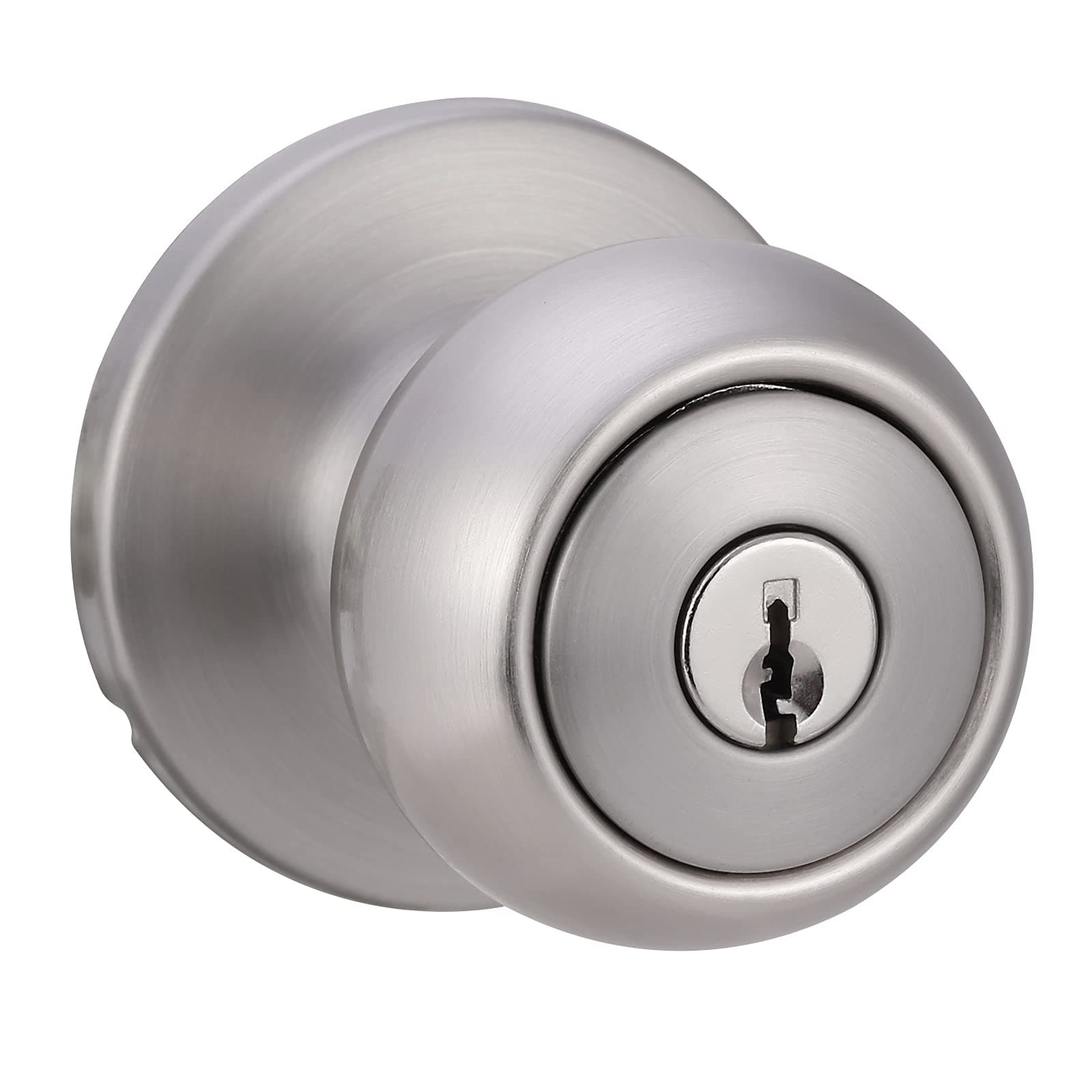 Amazon Basics Exterior Door Knob With Lock, Coastal, Easy to Install, 2 Keys, Satin Nickel