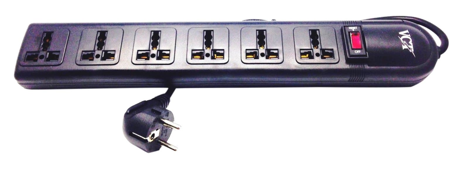 VCT 220V-250V Universal Power Strip & Surge Protector, 6-Outlets, Black (WPS-B)