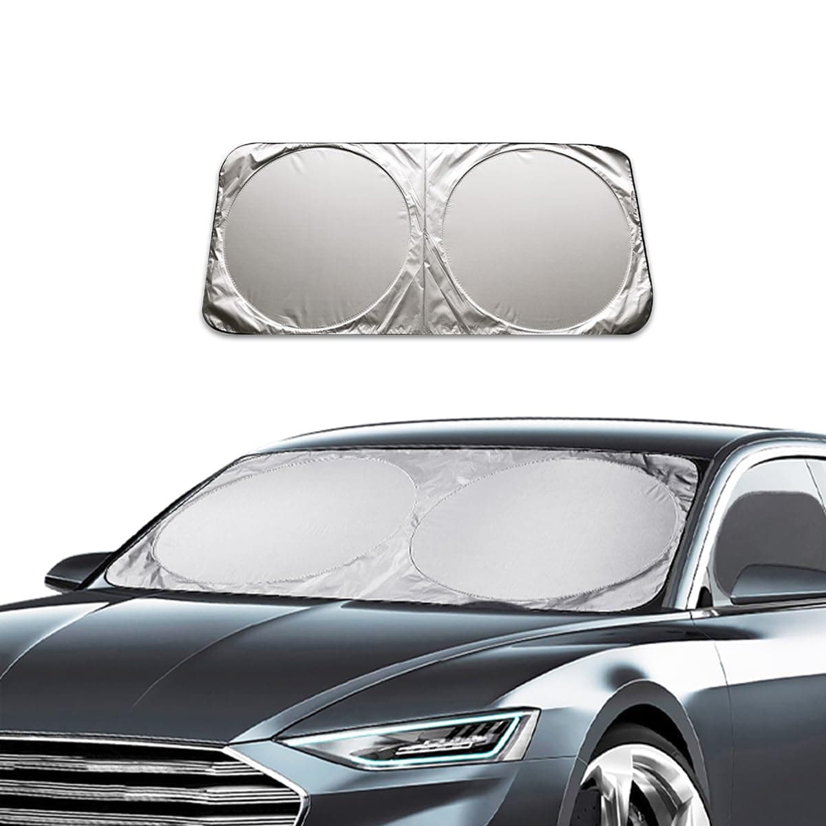 Ziciner Car Windshield Sun Shade with Storage Pouch, Auto Sun Shield Blocks UV Rays Protector Cover, Foldable Front Window Sunshade Visor Protection Fits for Most Cars SUVs (Large 63×33.8in)