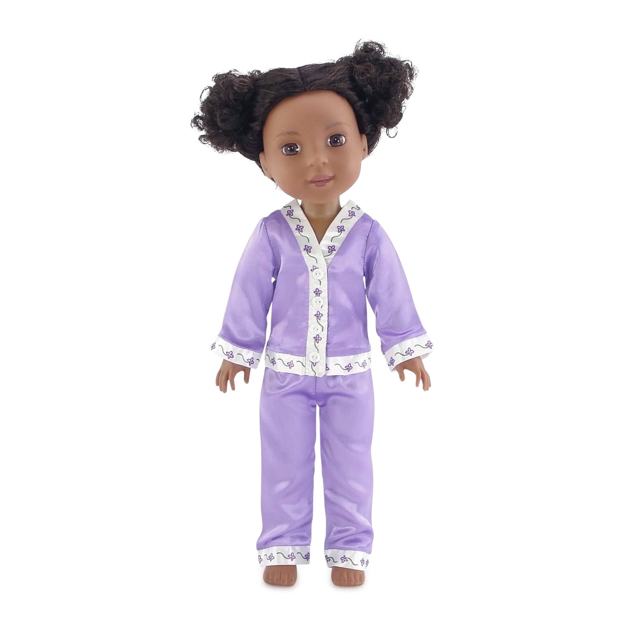 Emily Rose 14 Inch Doll Clothes & Accessories | 2 PC 14" Doll Lavender Satiny PJ Pajamas Set | Gift-Boxed! | Compatible with Glitter Girls and Wellie Wishers Dolls