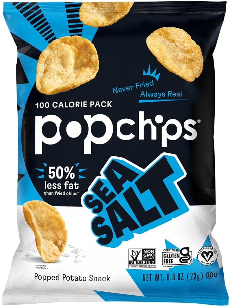 Potato Chips, Sea Salt, 12ct Single Serve 0.8oz Bags, Low-Calorie and Gluten Free, Salty Snacks for Adults and Children, Non-GMO, Vegan & Kosher Friendly, 100 Calories Per Bag