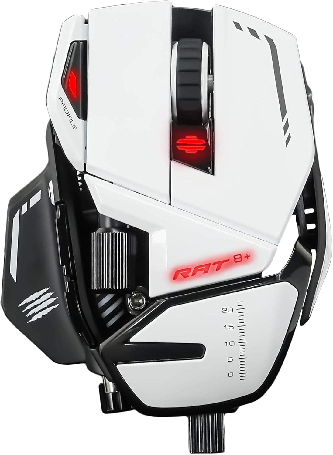 MAD CATZ R.A.T 8+ Fully Adjustable Wired Gaming Mouse Metal Base 16000 DPI with 11 Programmable Buttons 4 User Profiles Stored Directly Customize RGB LED Tuneable LED's - White