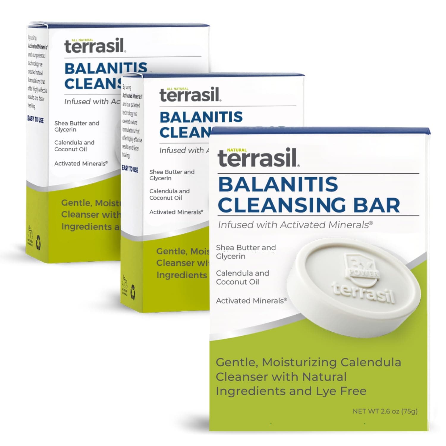 terrasil Aidance Balanitis Soap 3-Pack Bundle for Natural, Gentle Relief of Balanitis Symptoms Itch Redness (3 Soap Bars, 75gm Each)