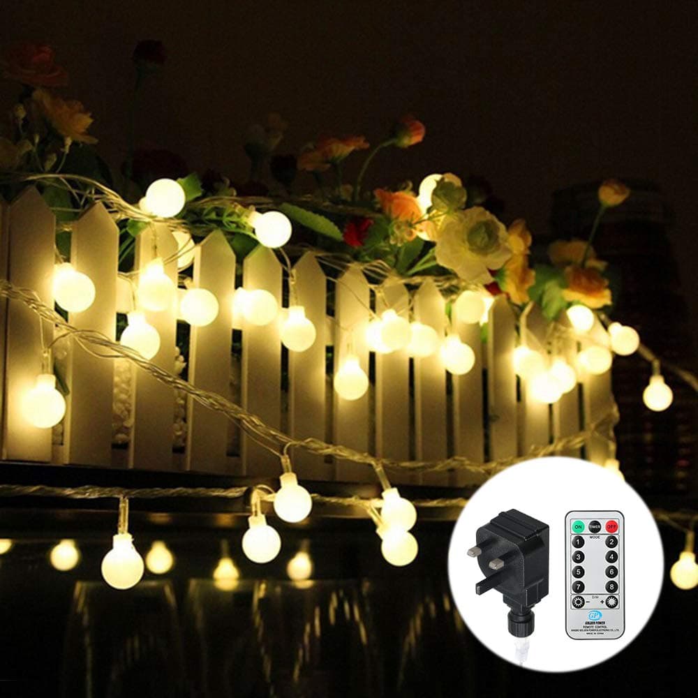Tomshine Outdoor Festoon Lights Globe String Lights Mains Powered 100LED 43FT 3.6W 8 Modes with Remote Control