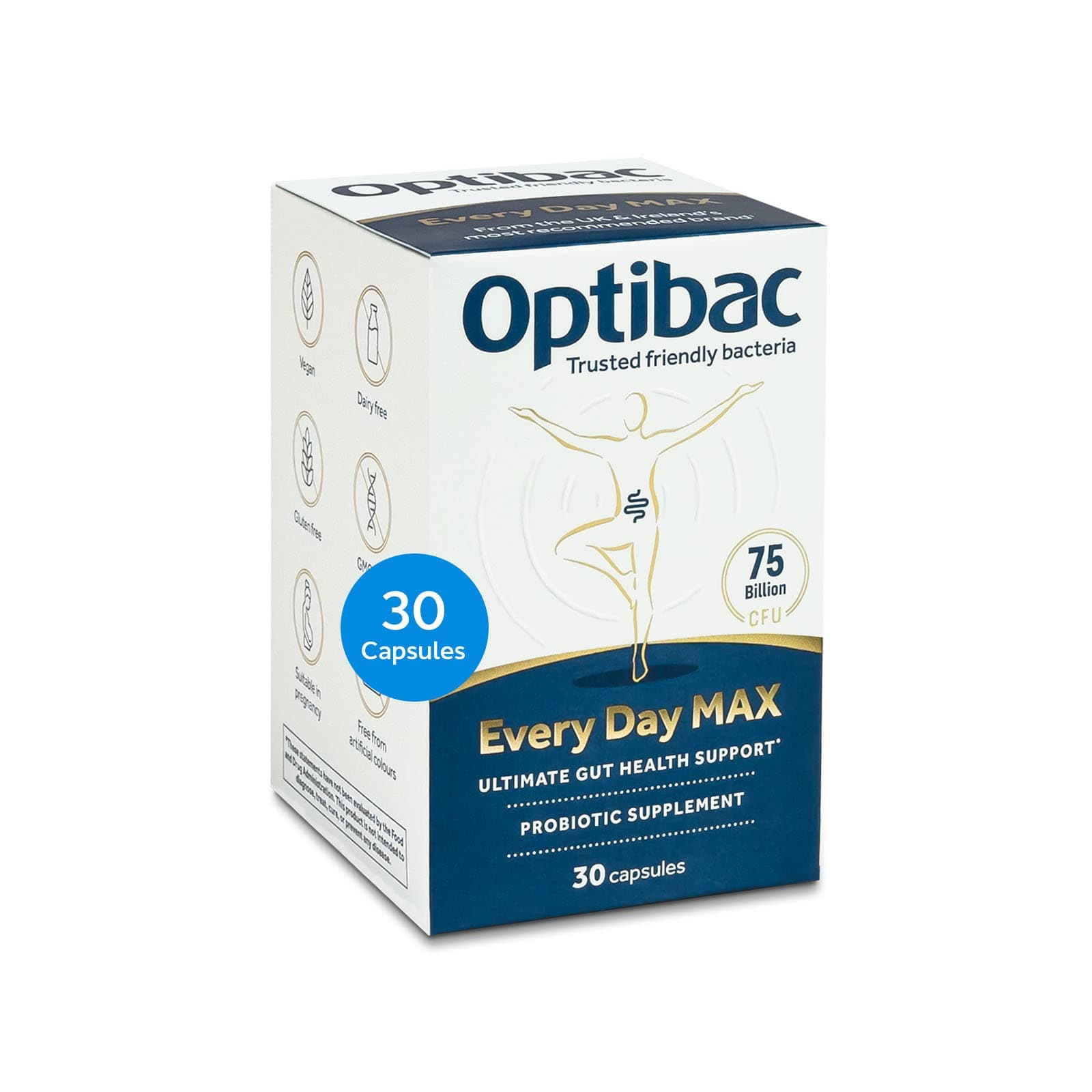 Optibac ProbioticsEvery Day MAX - Advanced Vegan Supplement for Digestive and Immune Support - 75 Billion - Most Researched Lactobacillus Acidophilus - Probiotics for Men and Women - 30 Capsules