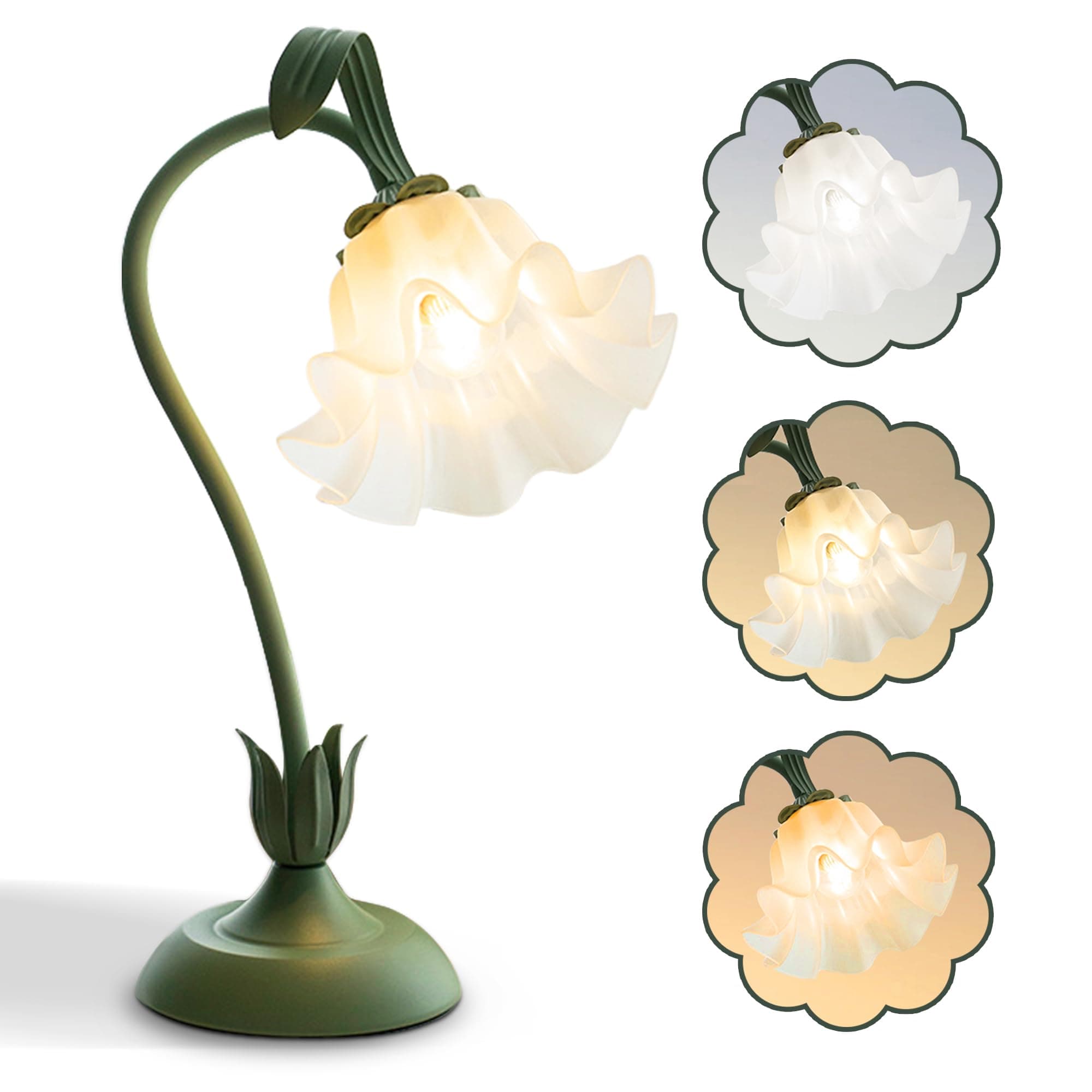 Flower Table Lamp,LED Reading Light Bedside Vintage Flower Night Light,3 Colors Modes Kawaii Bedside Lamps Decor,Living Room Bedroom Room Lighting Table Lamps Home Decoration (Green)