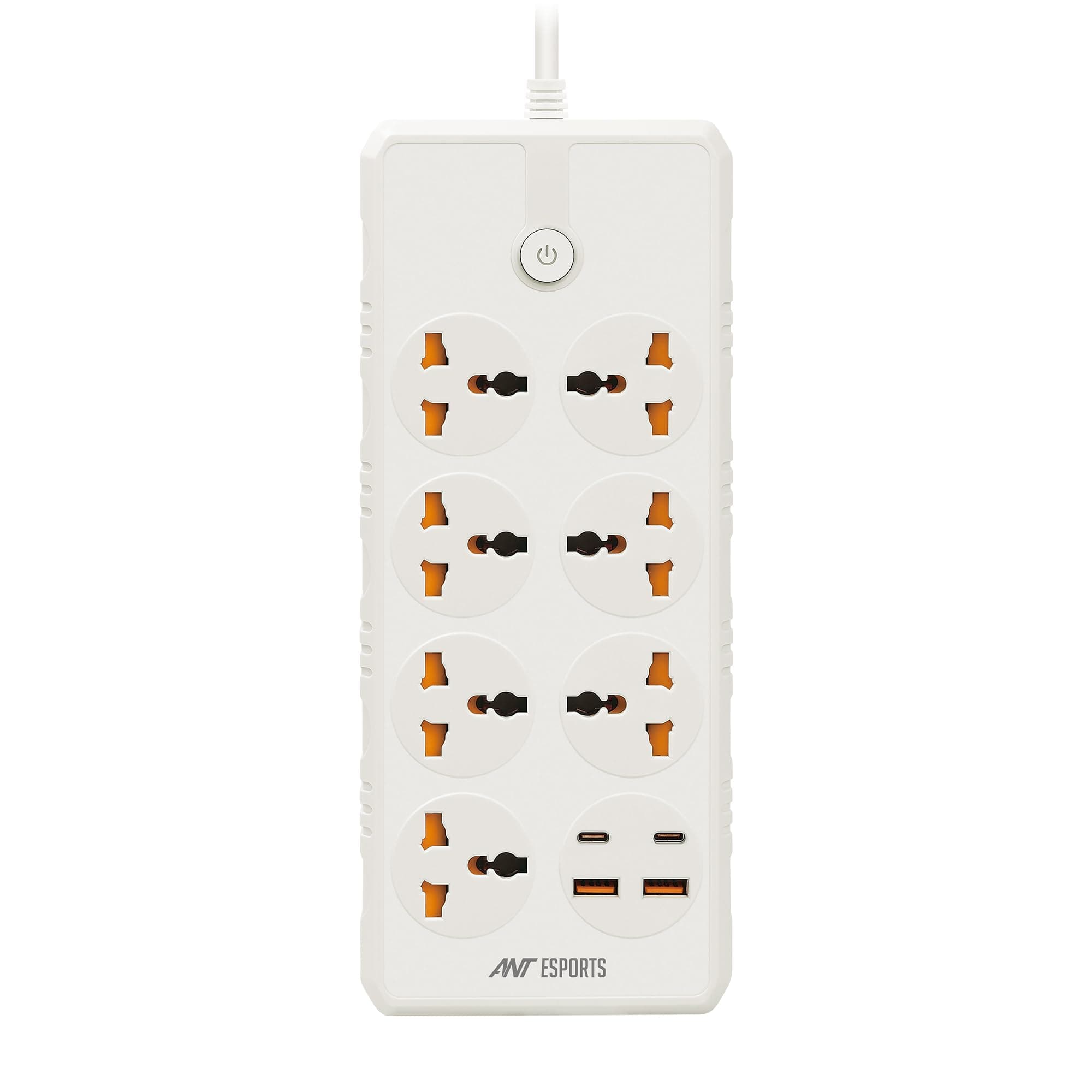 Ant Esports PS722 Power Strips with 7 Universal Socket and 2USB-A & 2Type-C, 3-Meter Cord, 2500-Watt,Fireproof Material, Heavy Duty Cable Overload Protection,Extension for Home/Office Appliances–White