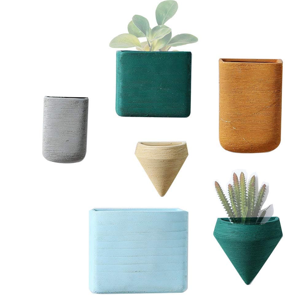 Purzest Ceramic Hanging Planters Geometric Wall Decor Container Flower Pot Holder Great for Succulent Plants, Air Plant, Mini Cactus, Faux Plants (Set of 6)