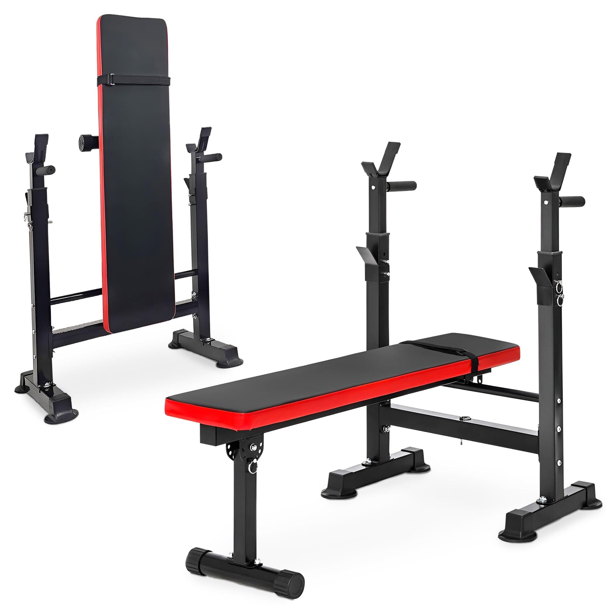 BalanceFrom Multifunctional Workout Station Adjustable Olympic Workout Bench with Squat Rack, Leg Extension, Preacher Curl, and Weight Storage