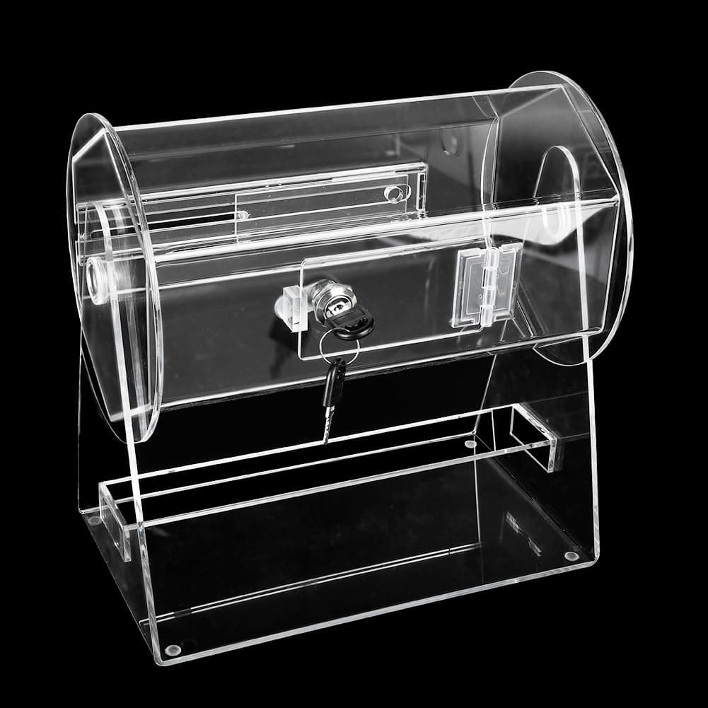 Acrylic Raffle Ticket Drum Raffle Ticket Spinner: Clear Rotating Lottery Box with Holder & Lockable Slot for Casino Game - Holds 3500 Tickets