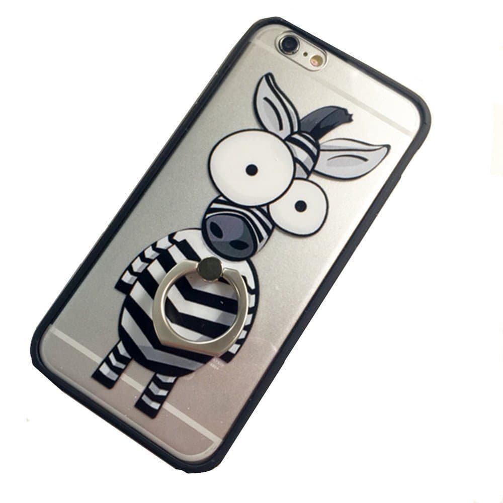 Finger Ring Stand case, LODOICEA Elephant Zebra Prints Ultra Thin Phone Case Cover with 360 Rotating Back Ring Grip Holder Kickstand (Zebra iPhone 6/6S Plus)