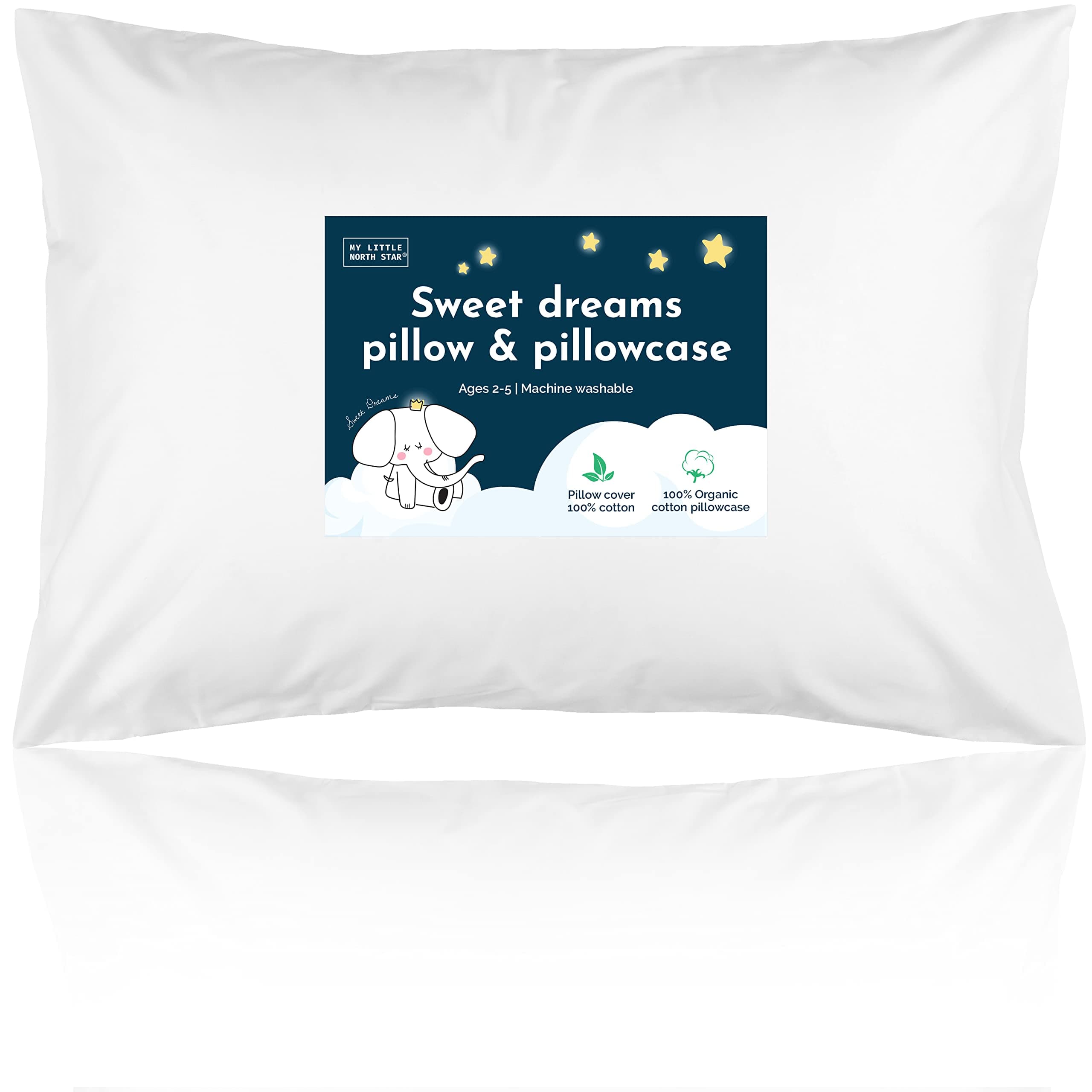 D. Toddler Pillow & Pillowcase | Pillow - Organic Cotton Shell Made in USA 13X18 Inch | Bonus Organic Pillowcase White 14x19 Inch Machine Washable | for Toddler 2-5