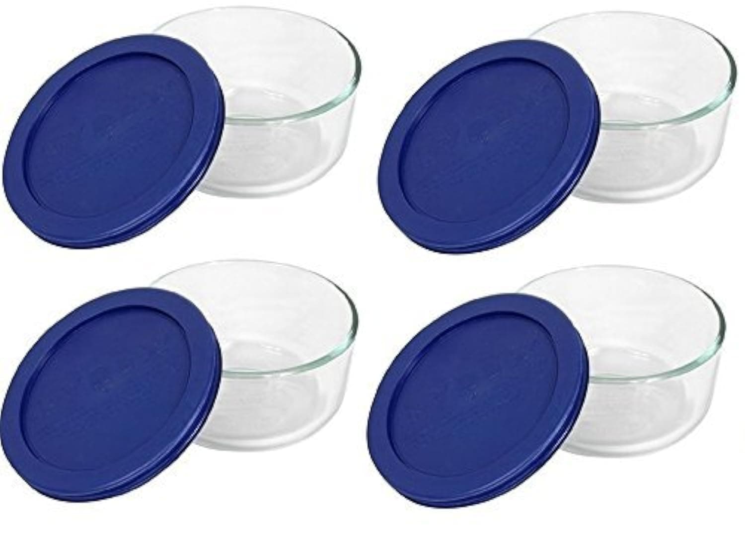 7200 2-Cup Glass Bowl & 7200-PC Dark Blue Lid (4-Pack) - Made in USA