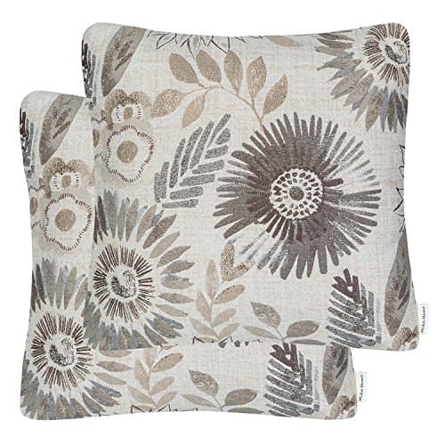 Mika Home Pack of 2 Decorative Throw Pillows Cases Cushion Cover for Sofa Couch Bed,Sunflower Pattern,20x20 Inches,Grey Cream