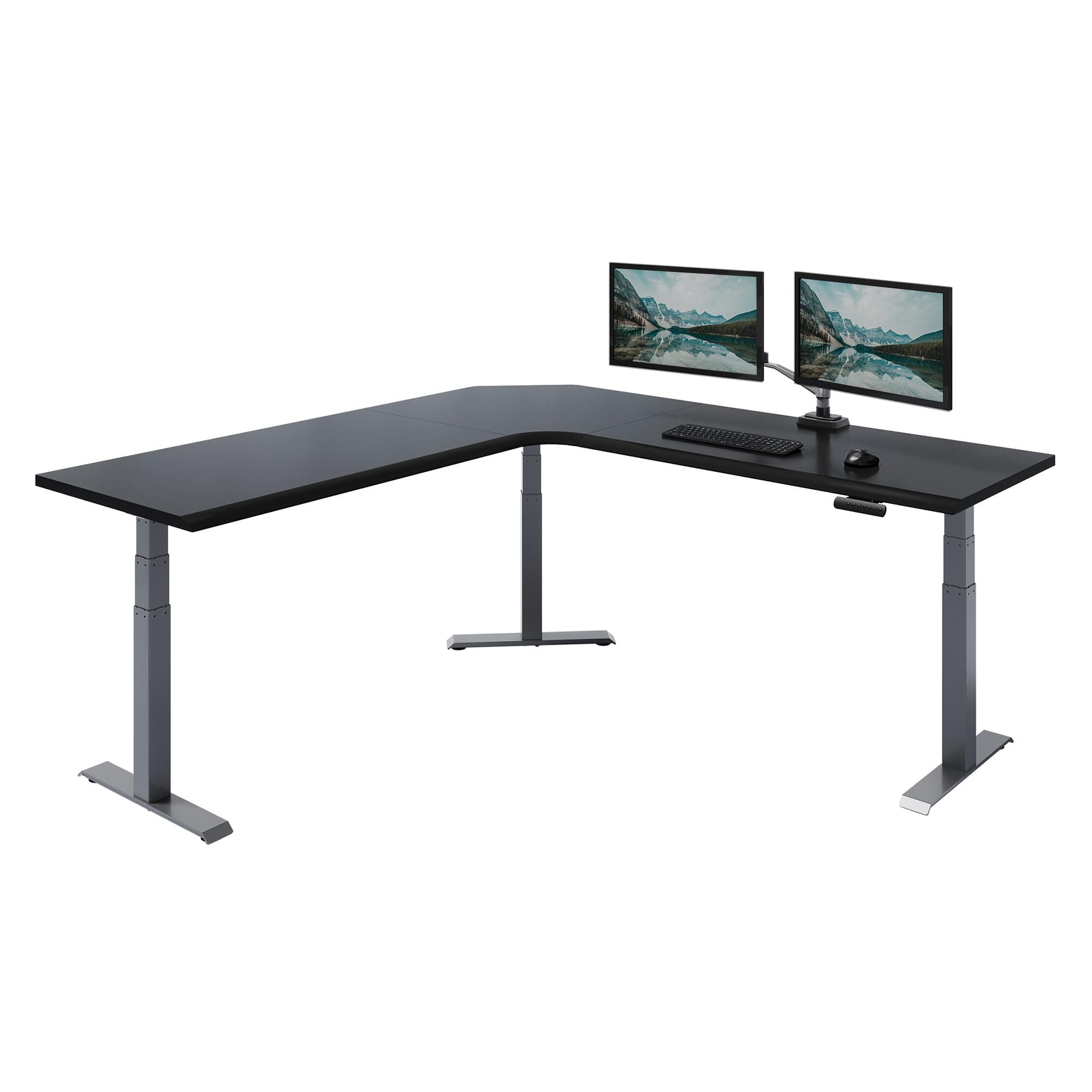 Vari ComfortEdge 80x80 L-Shape Electric Standing Desk – Height Adjustable Sit-Stand VariDesk for Corner Office with Reversible Left/Right Design – Black Laminate Top/Slate Legs (Ships in 3 Boxes)