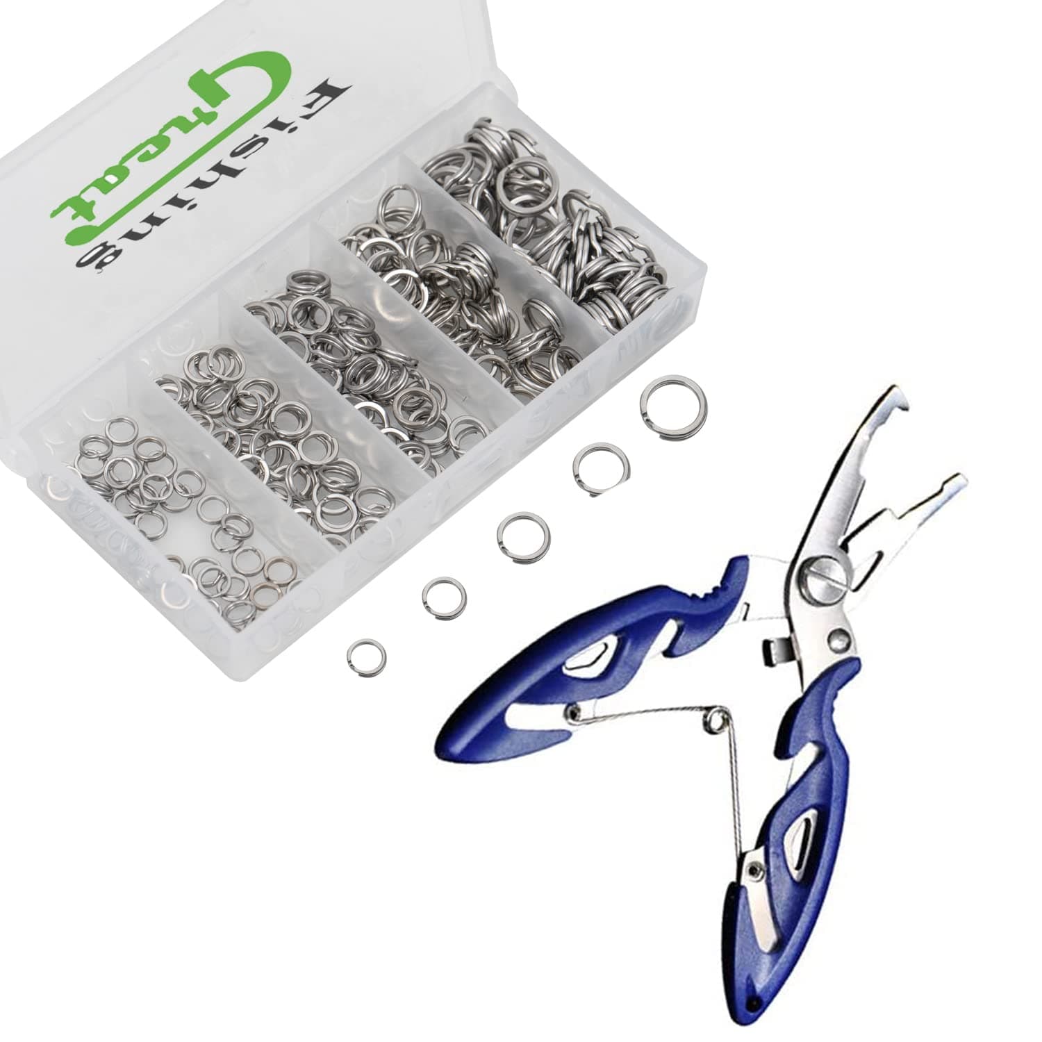 200PCS High Strength Heavy Stainless Steel Split Ring Lure Connector Swivels Snap with Fishing Pliers 30lb to 120lb Test
