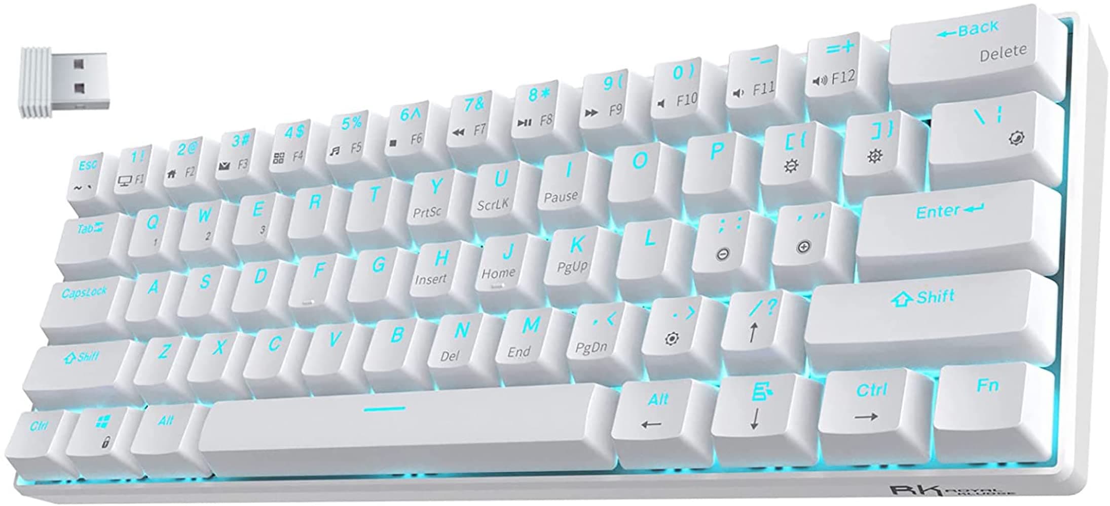 RK ROYAL KLUDGE RK61 Wireless Mechanical Keyboard Bluetooth Compact Gaming Keyboard Hot-Swappable Keyboard Brown Switch for Playing Games(White)
