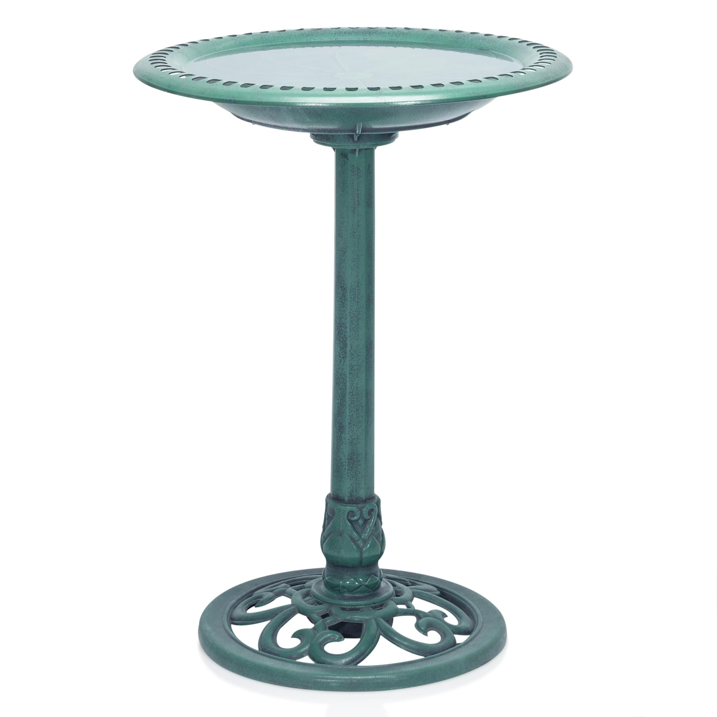 Alpine TEC116 Corporation 71 cm Tall Outdoor Birdbath with Scrollwork Decoration Yard Statue, Green