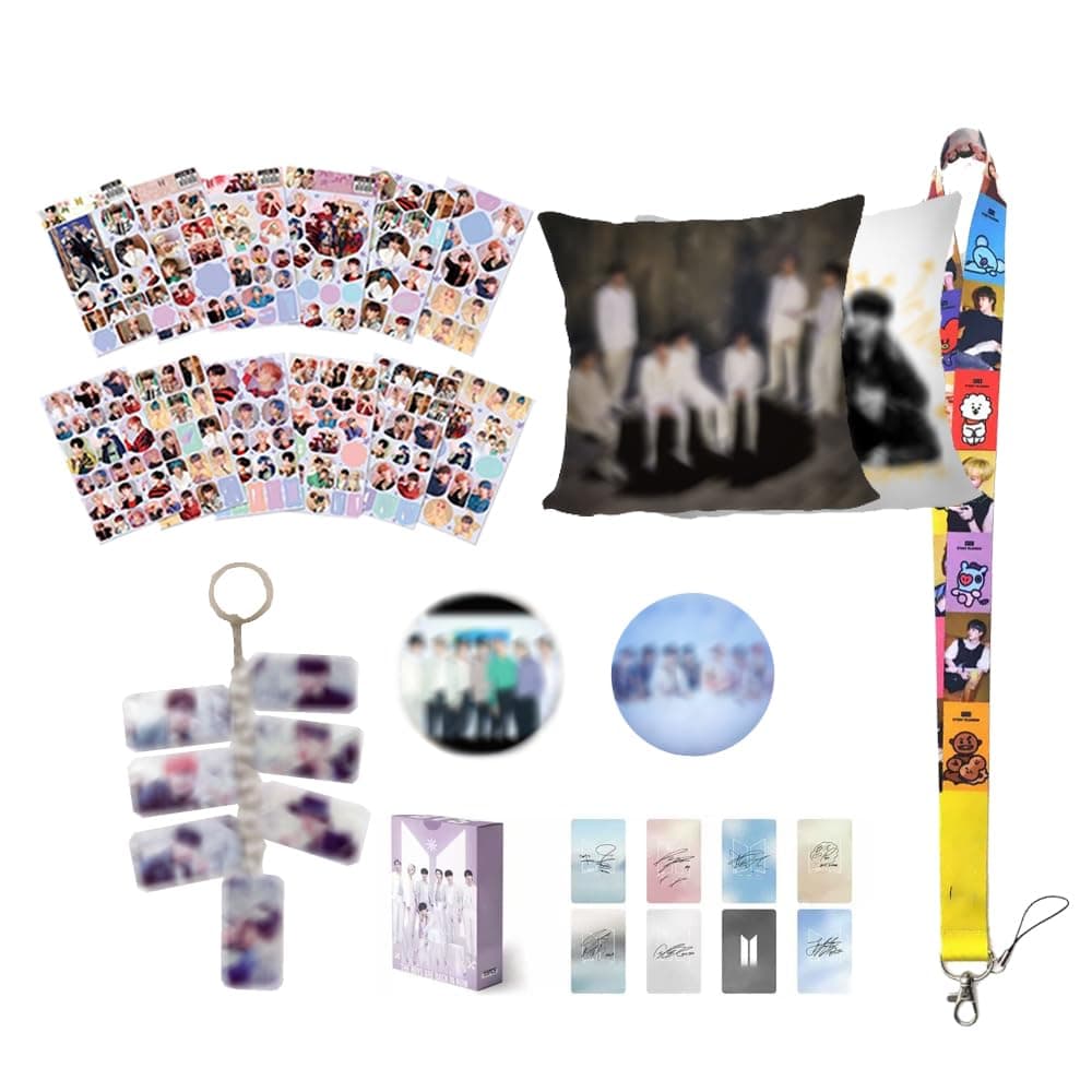 Gift Set - Including 1Pcs Double-Sided Printed Throw Pillow Case, Card, Stickers, Badge Pins, Lanyard, Phone Holder Ring, Key Chain