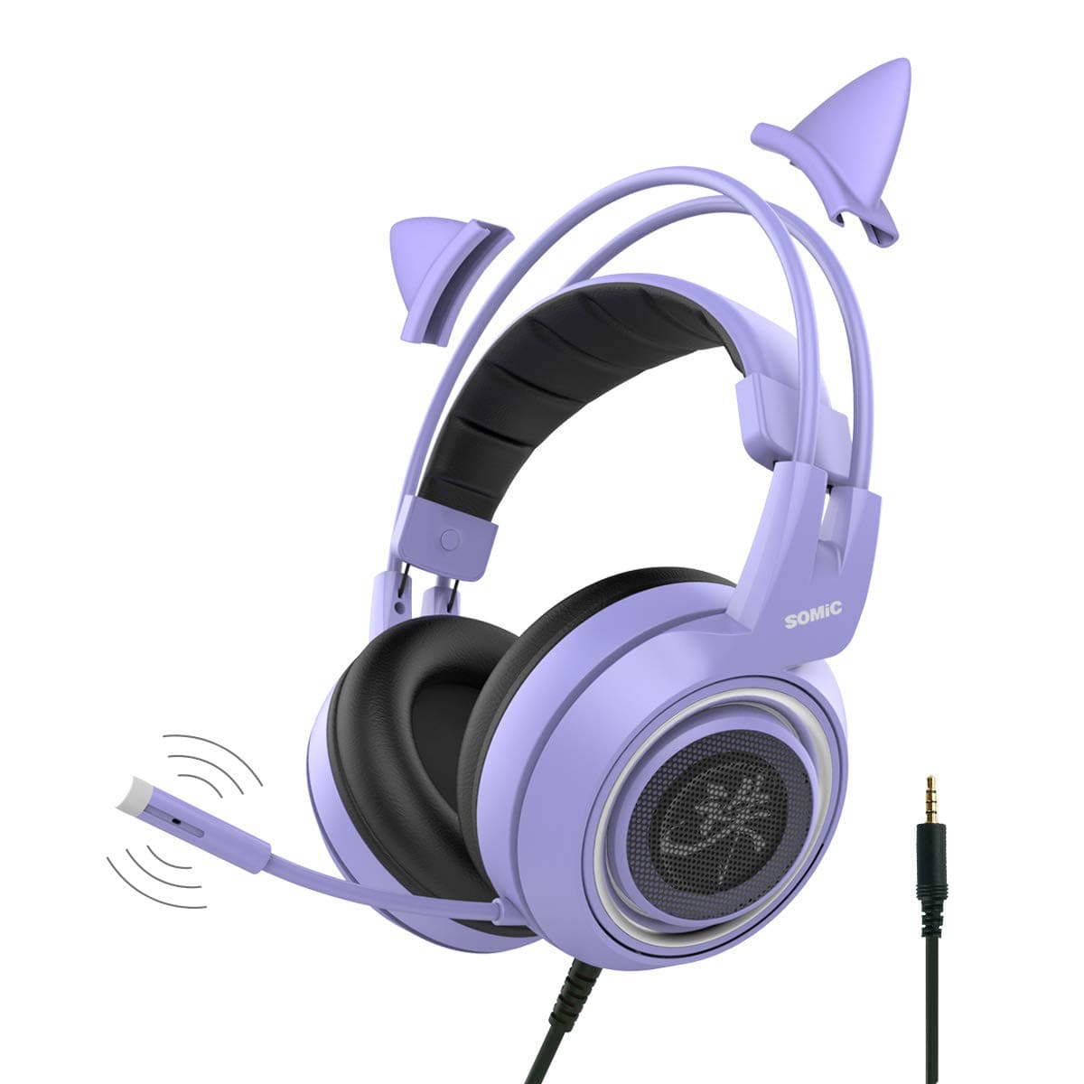 SOMIC G951 Purple Over Ear Gaming Headset with Microphone, Removable Cat Ear Lightweight Headphones for Girls Women Suit for Xbox one, Switch, PS4, iPhone, iPad - 3.5mm Jack