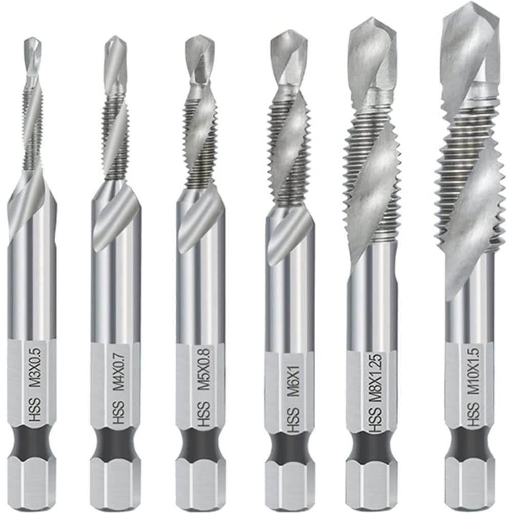 Cute Critters 6pcs/Set Quick-Change Combined Hand Tap Drill Hex Shank HSS Screw Spiral Point Thread Metric Plug Drill Bits M3 M4 M5 M6 M8 M10 Hand Tools, High Speed Steel