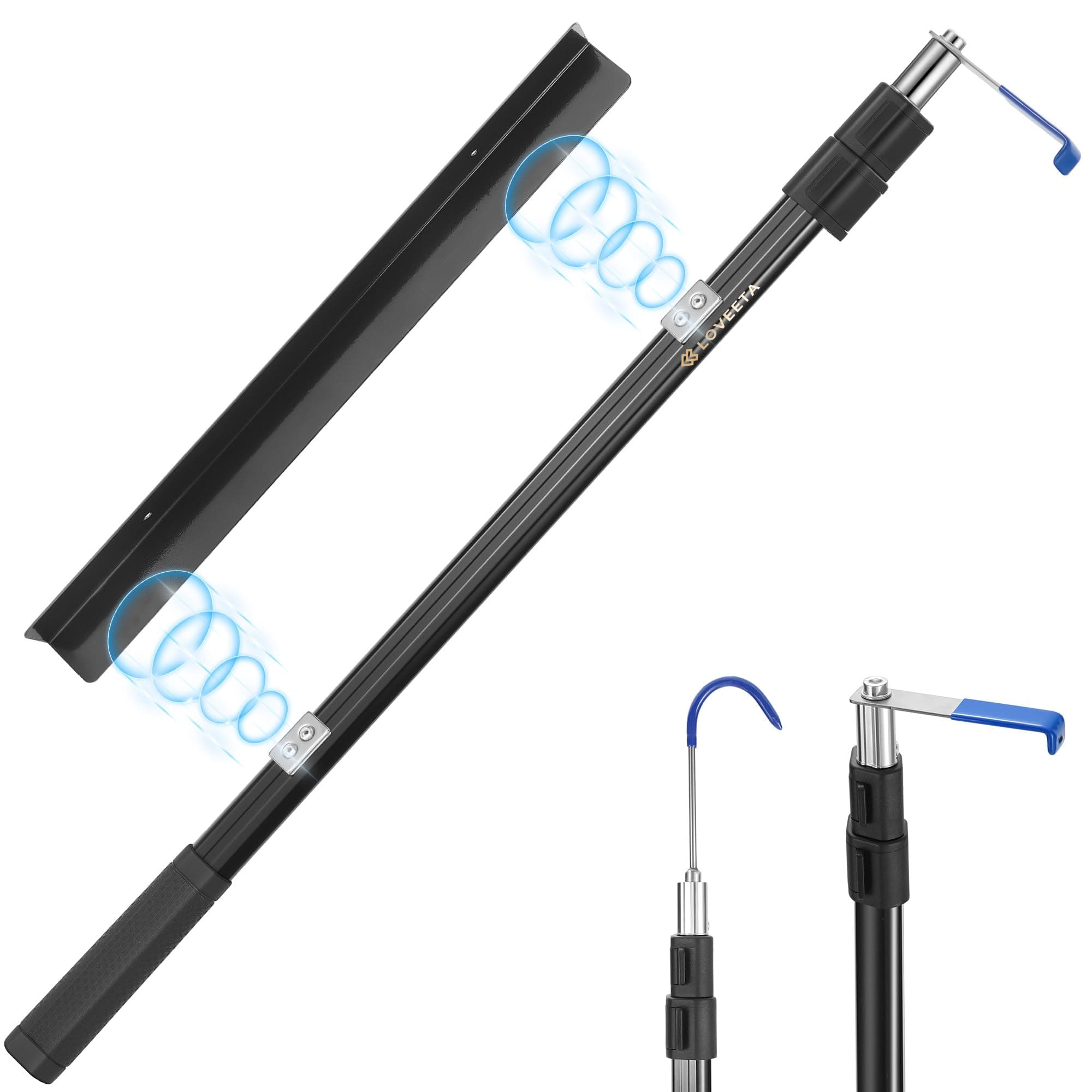 LOVEETA® 6.3 Ft Magnetically Mounted Cargo Grabber Reach Retriever Tool - 3.0 New Upgraded Extendable Pickup Truck Bed Accessories, Multi-Use Truck Bed Reach Tool (Jet Black) - 2 Hooks 1 Mounted Plate