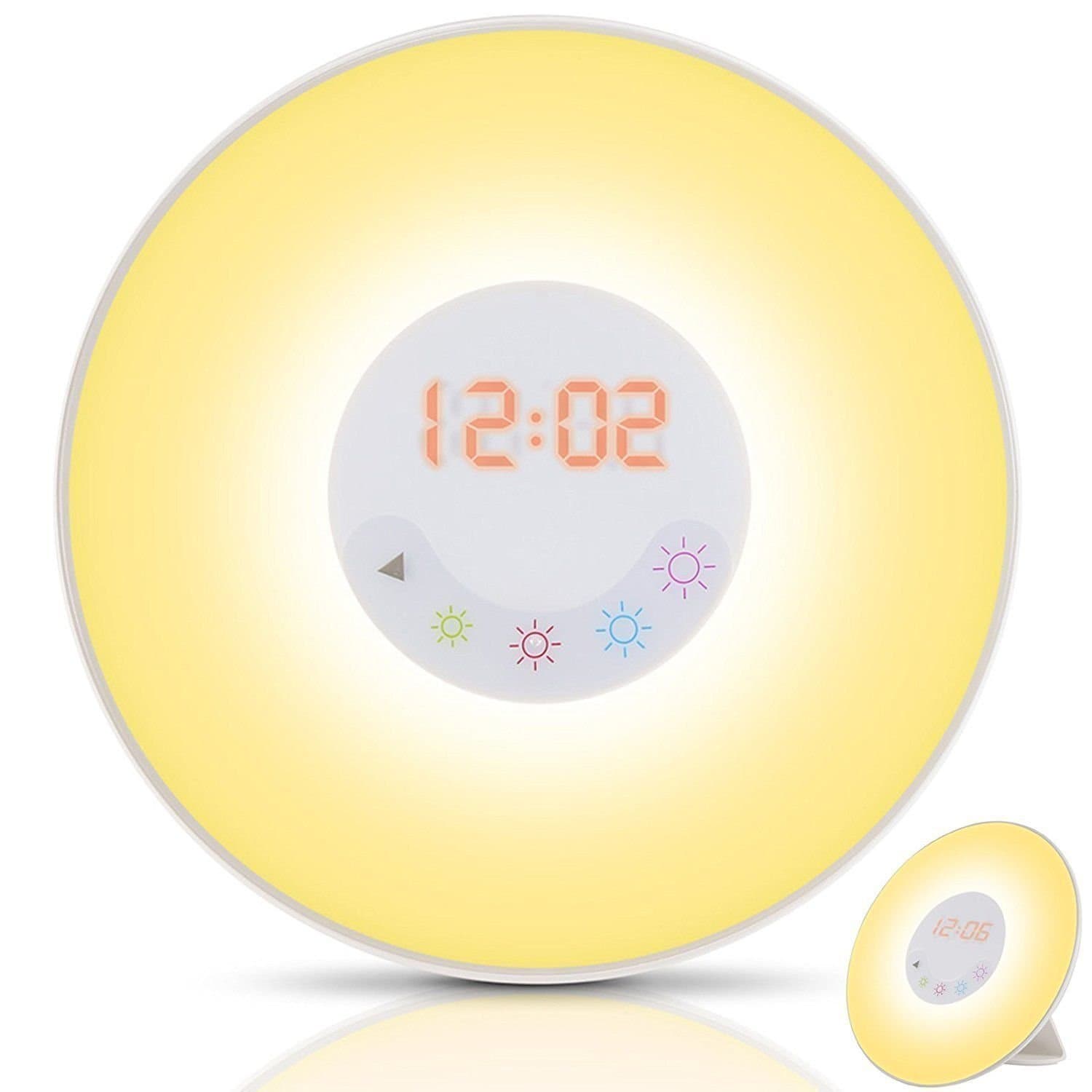 PRITTS Wake Up Light Alarm Clock 5 Colors Sunrise Simulation FM Radio Nature Sound USB Charger