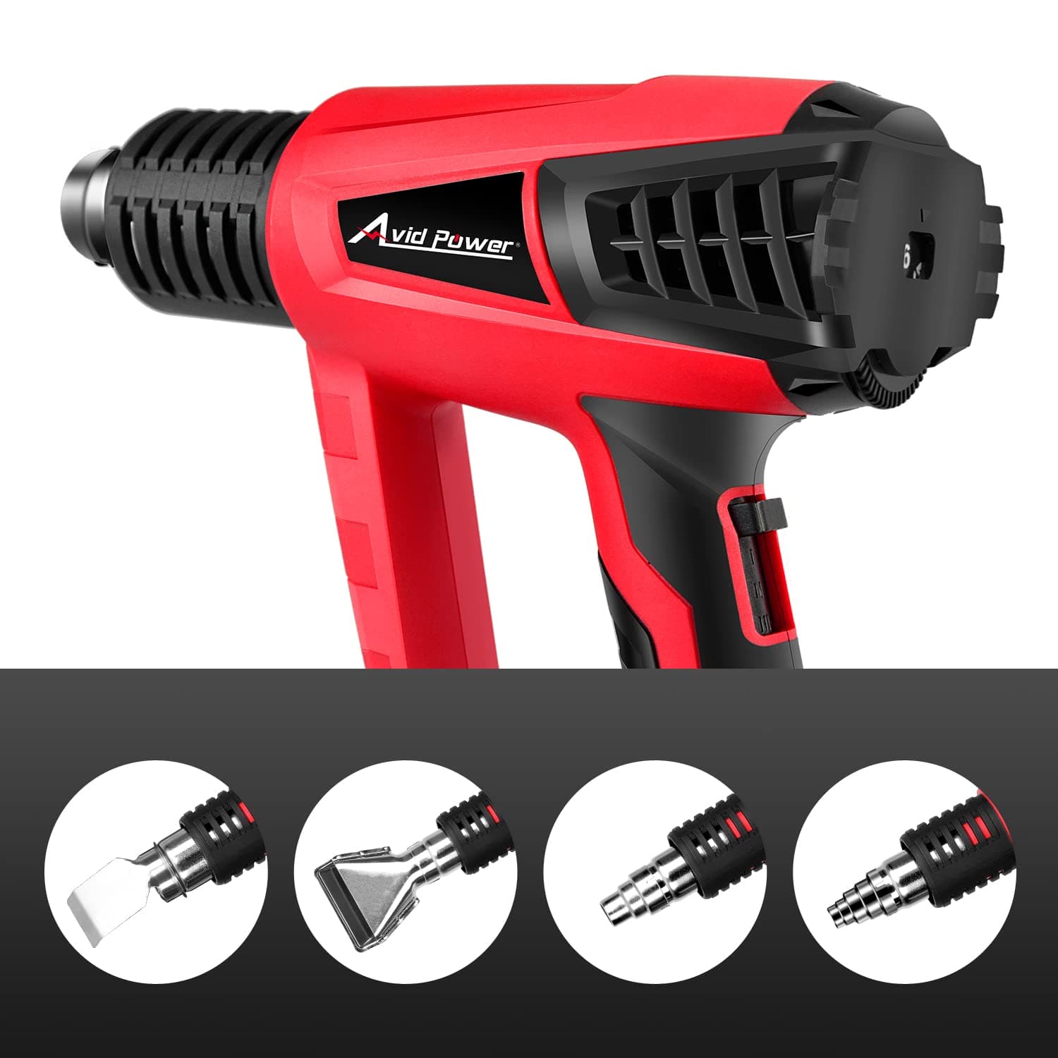 AVID POWER Heat Gun, Hot Air Gun 1500W with Variable Temperature 122℉-1022℉, 3-Temp Settings, Four Nozzles and One Sc for Crafts, Shrinking PVC, Stripping Paint,