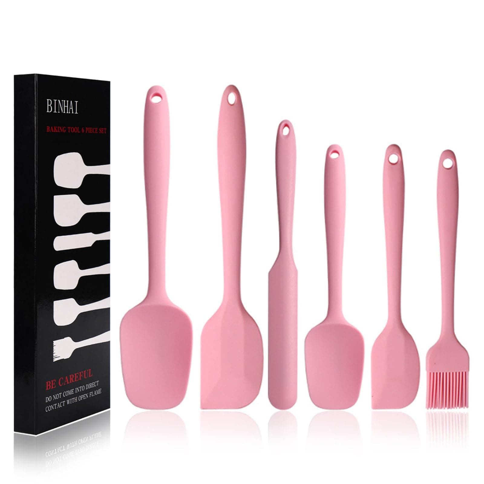 Silicone Spatula Set - Pink 6 Piece Non - Stick Rubber Spatula with Stainless Steel Core - Heat-Resistant Spatula Kitchen Utensils Set for Cooking, Baking and Mixing