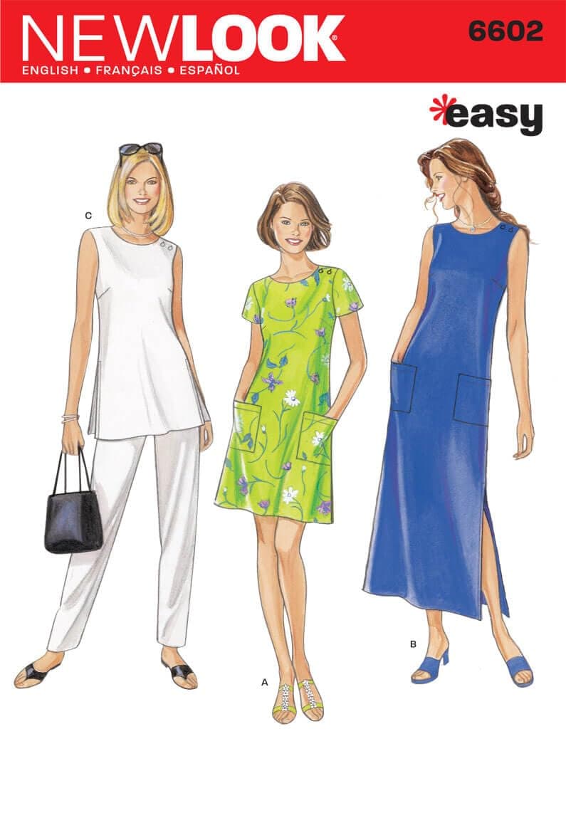 New Look Sewing Pattern 6602: Misses Dresses, Size A, Cotton, A (S-M-L-XL-XXL)