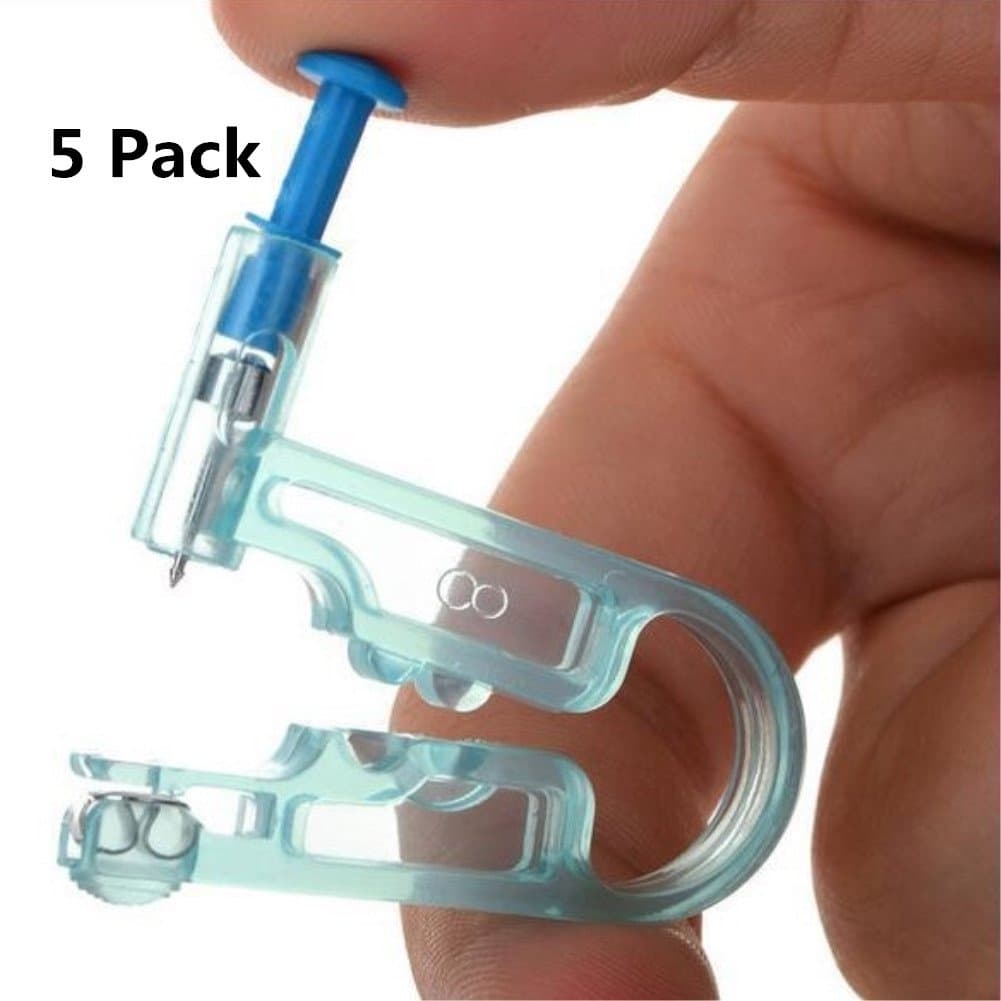 (5 Pack) Disposable Sterile Piercing Gun/Ear Piercer Needles With Alcohol Cotton, Safety Pierce Kit
