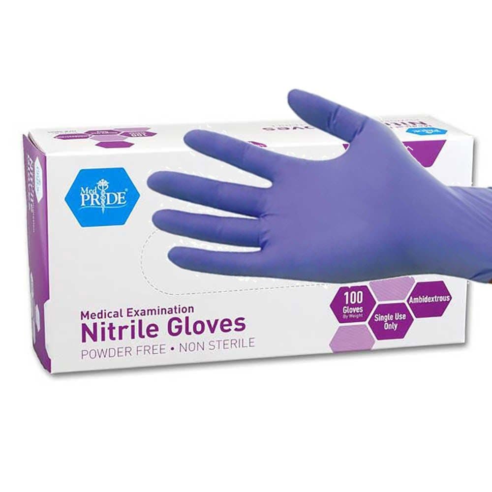 MED PRIDE Powder-Free Nitrile Exam Gloves, Medium, Box/100