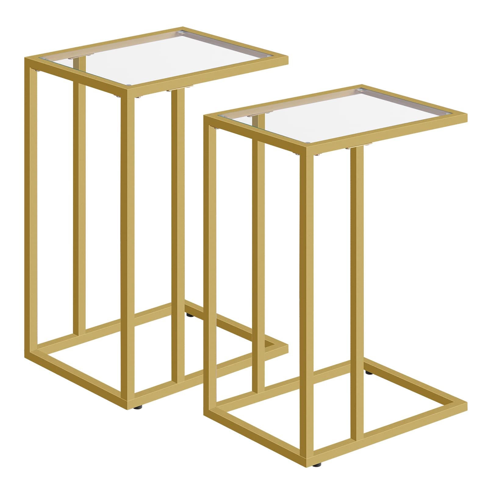 HOOBRO C-Shaped Side Table for Living Room, Narrow C Shaped Sofa Side Table Set of 2, C End Table with Tempered Glass, Modern C Bedside Table for Bedroom, Office, Gold EGD03SFP201