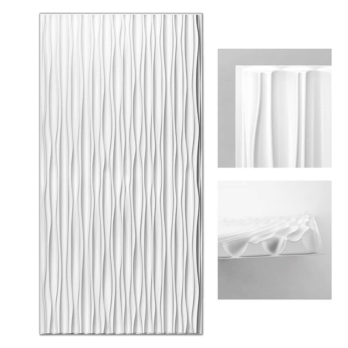 Art3d 46.2 SF White Large PVC 3D Wall Panels for Interior Wall Décor,3D Textured Wavy Wall Panels Decorative, Pack of 6 Tiles(47.2"×23.6")