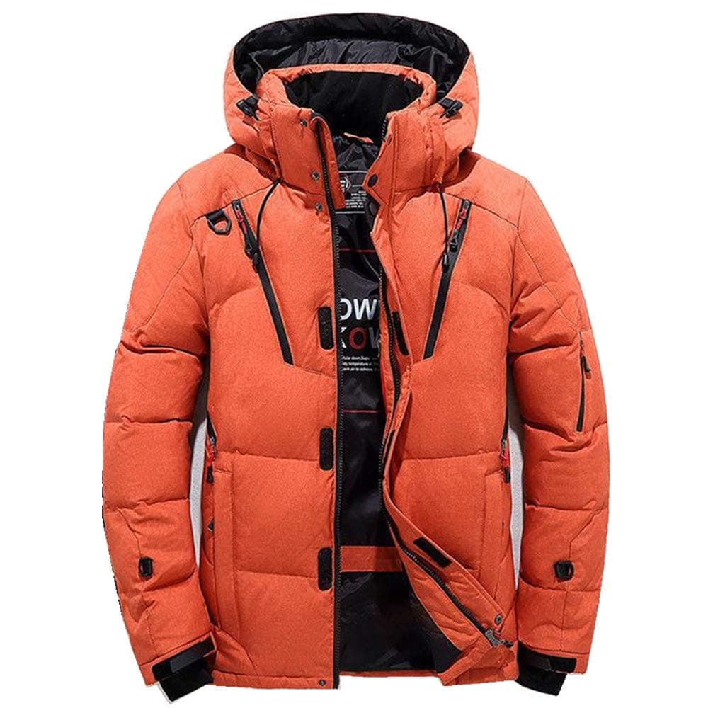 ZF Men Winter Warm Duck Down Jacket Ski Jacket Snow Thick Hooded Puffer Coat Parka