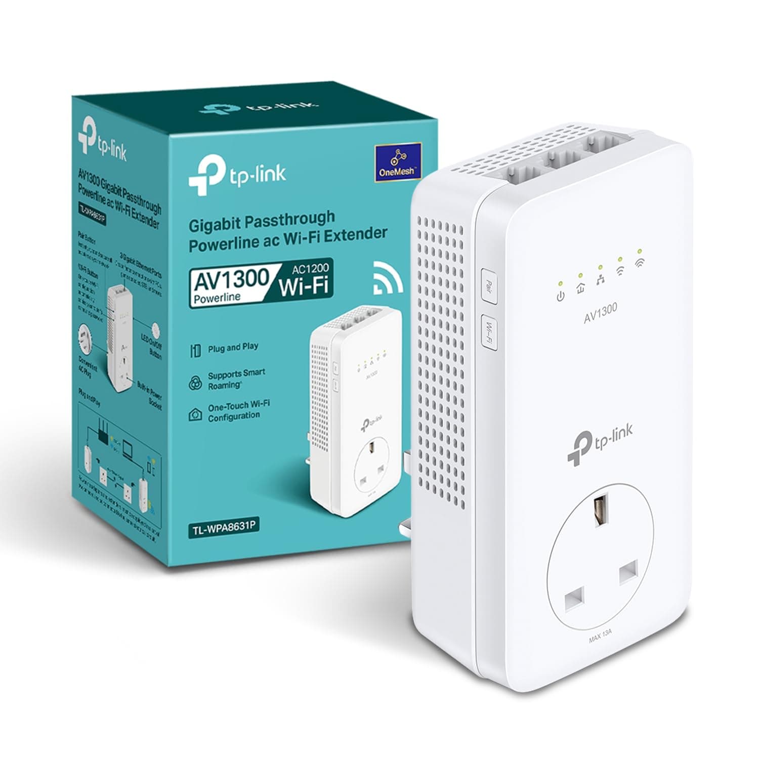 TP-Link TL-WPA8631P AV1300Mbps WiFi Extender Booster, Dual-Band WiFi Extender, 3x Gigabit Ports, Gigabit Passthrough Powerline Up To 867 Mbps on 5 GHz and 300 Mbps on 2.4 GHz, 2x 2 MIMO, Plug & Play