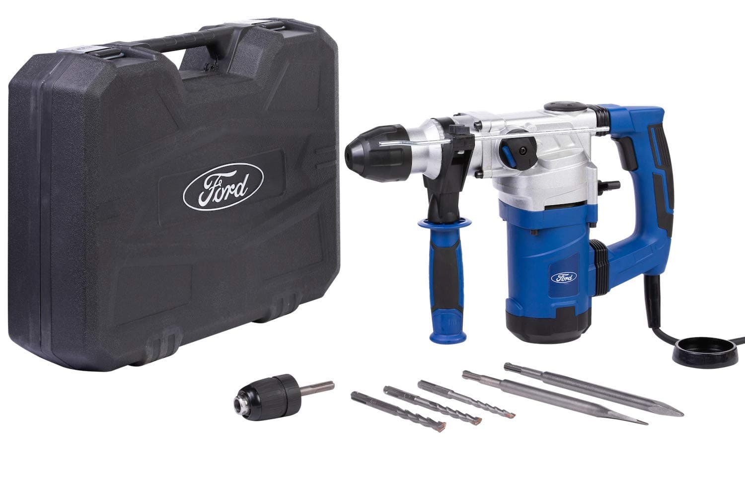 Ford 1600W Professional Rotary Hammer Drill, 800 RPM, Multi-Function Mode, Max Capacity Wood 40mm, Steel 13mm, Concrete 32mm, Blue, FX1-56